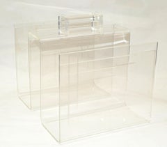 Mid-Century Modern Magazine Rack Newspaper Stand Etched Lucite 1970