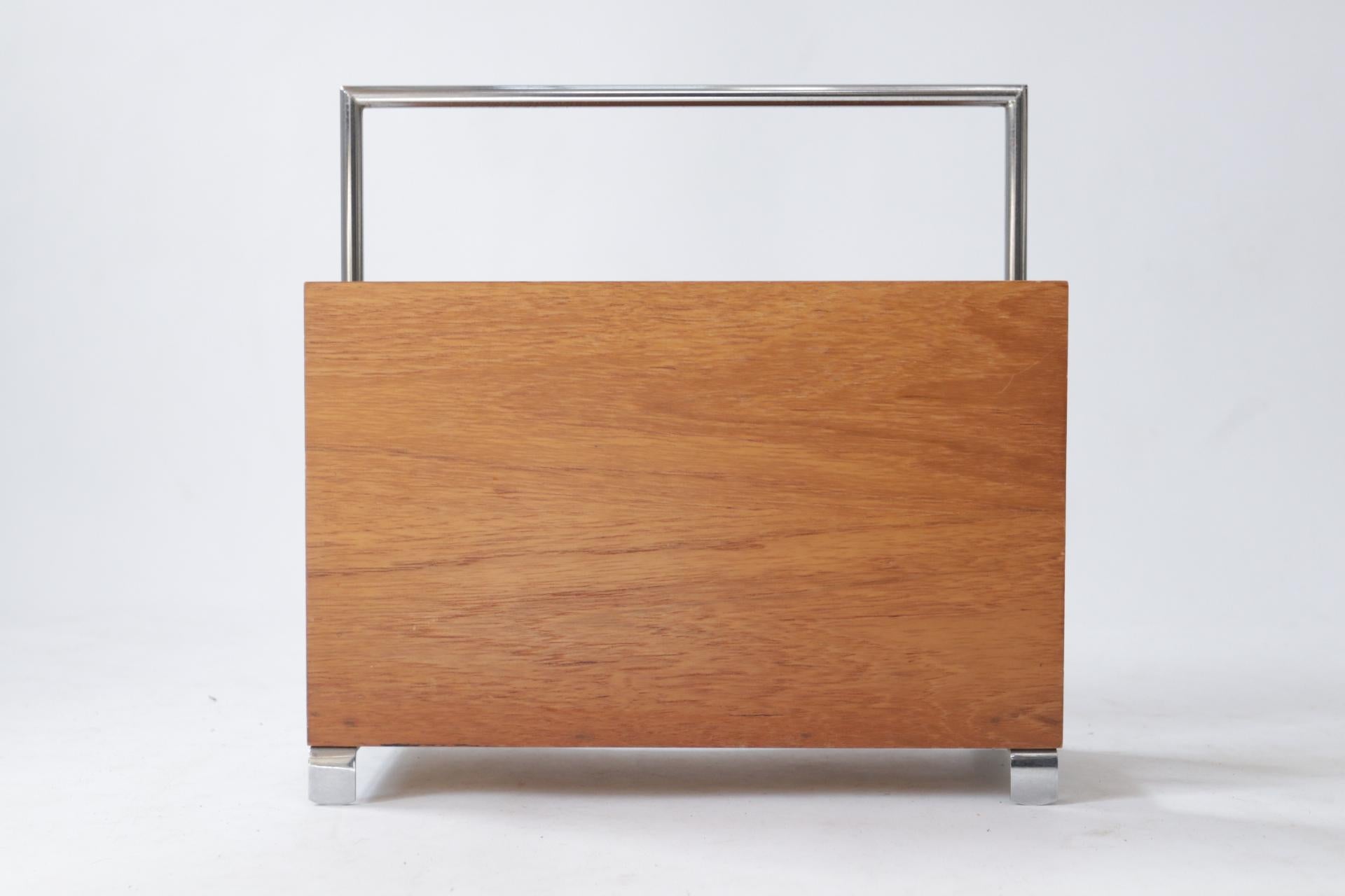 Mid-Century Modern Magazine Rack Teak Chrome, 60's In Good Condition For Sale In Boven Leeuwen, NL