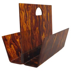 Mid-Century Modern Magazine Rack Tortoiseshell Effect Lucite Design Itali 1970s