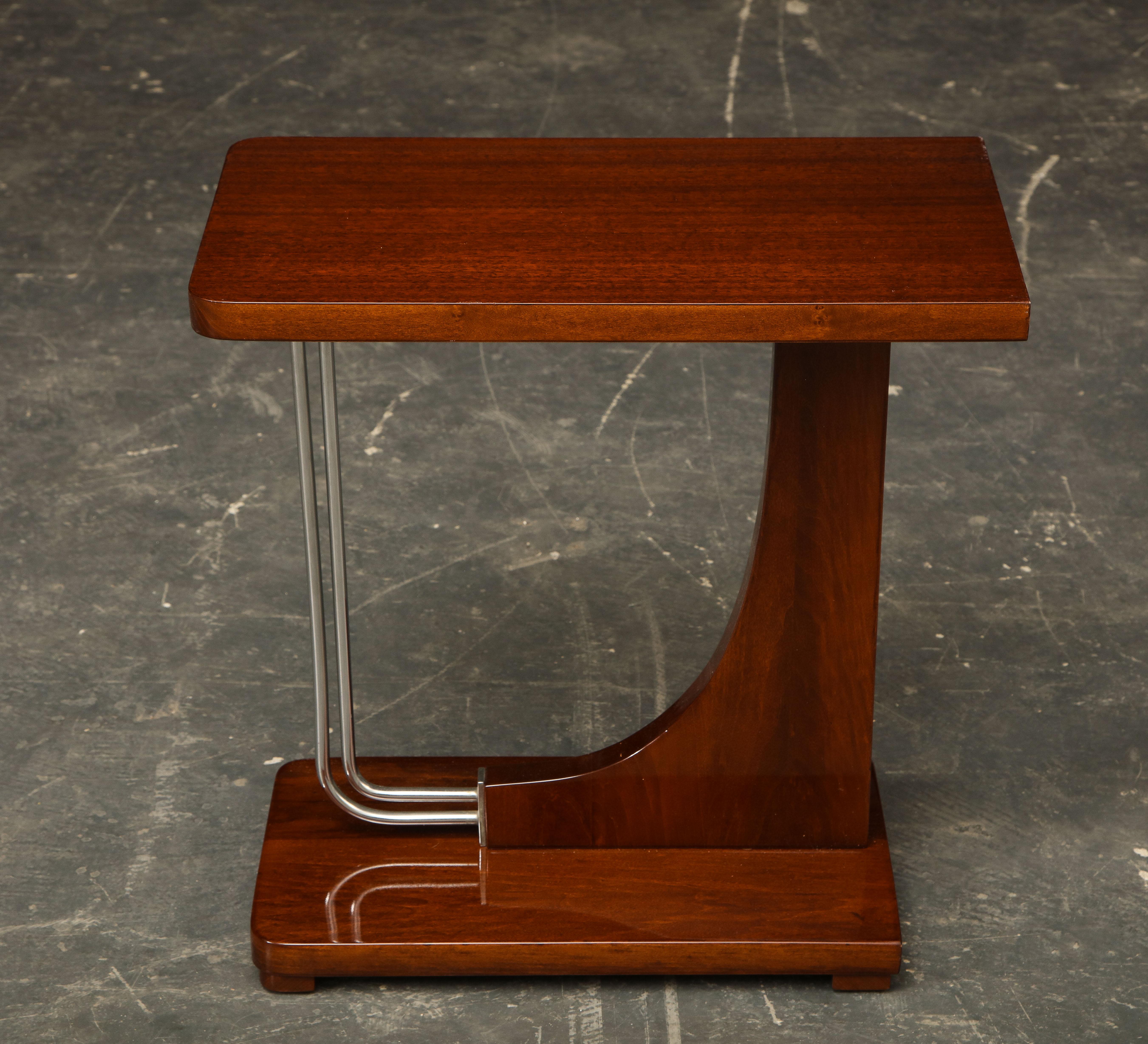 British Mid-Century Modern Mahogany and Chrome Side Table