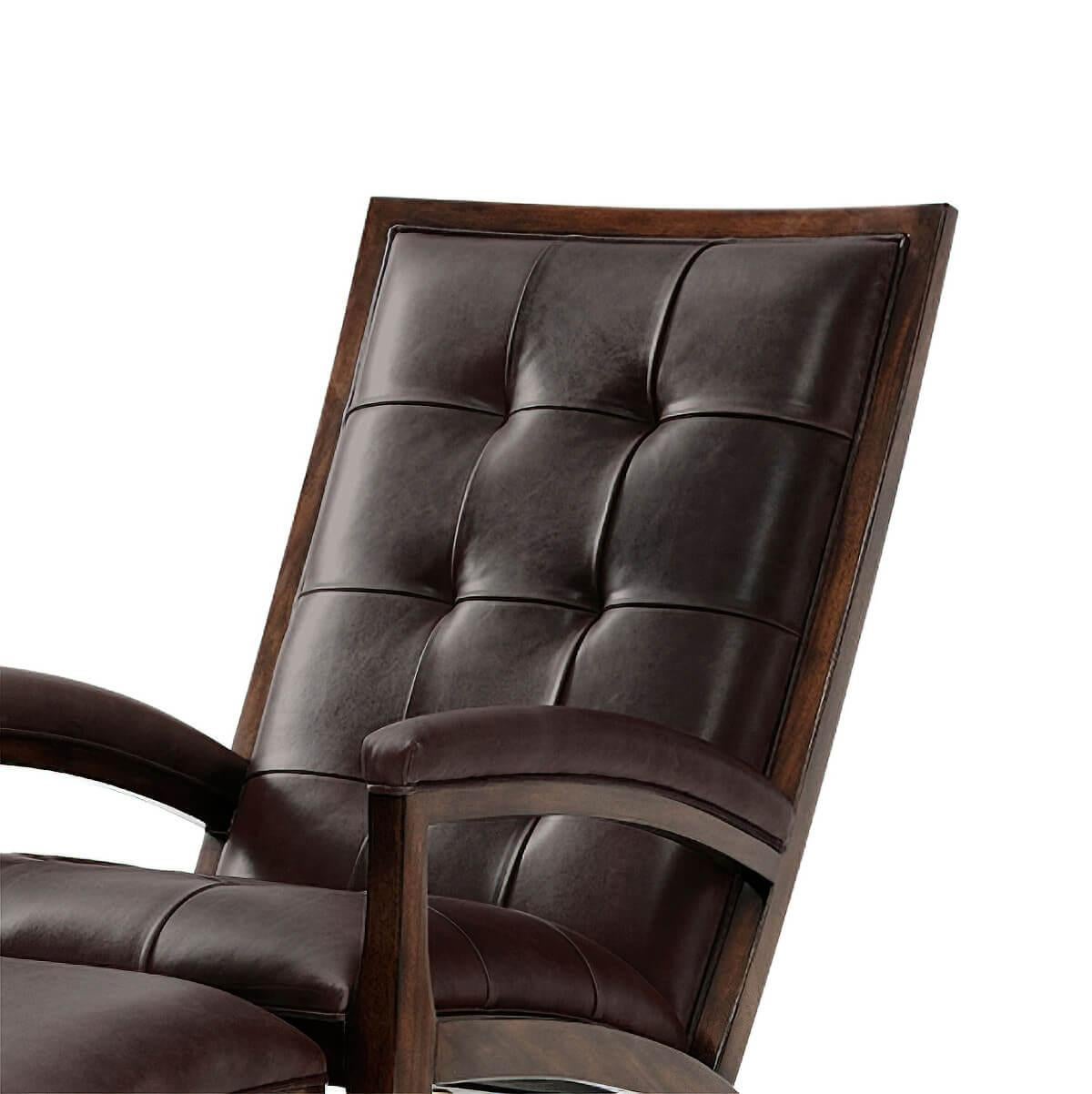 Vietnamese Mid-Century Modern Mahogany and Leather Armchair For Sale