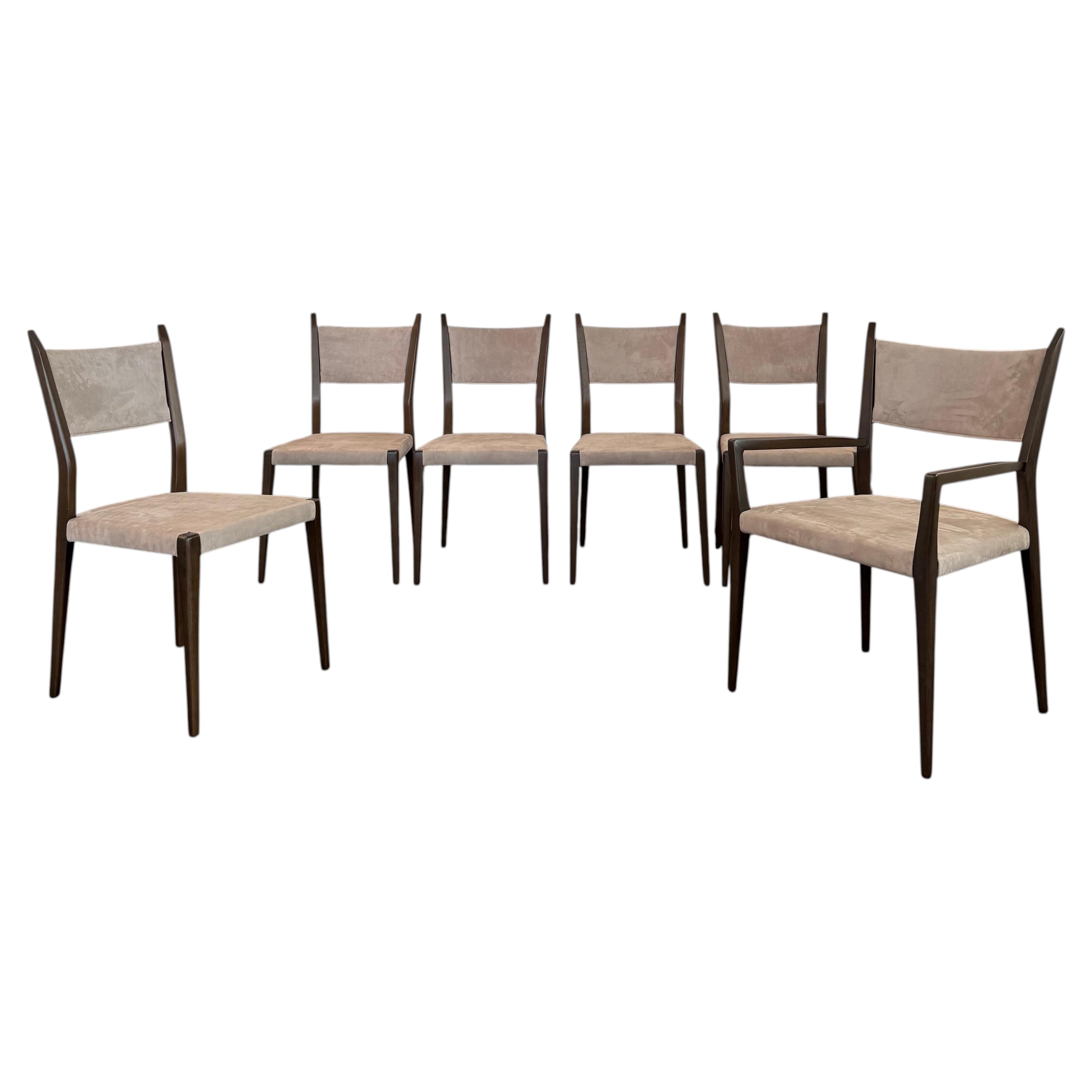 Mid-Century Modern Mahogany And Suede Dining Chairs By Paul McCobb For Calvin For Sale