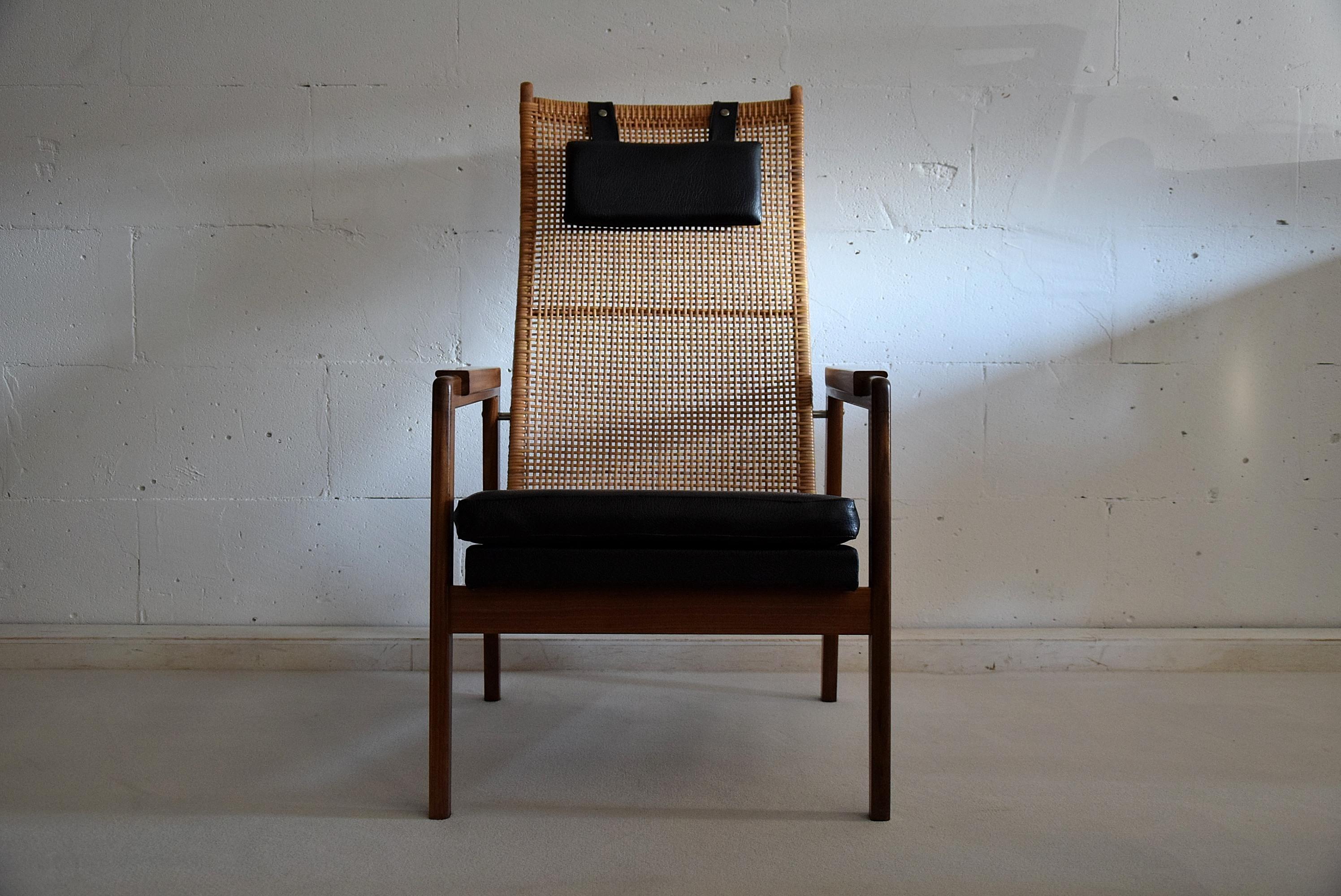 Mid-Century Modern Mid century modern mahogany and wicker lounge Chair by P.Muntendam