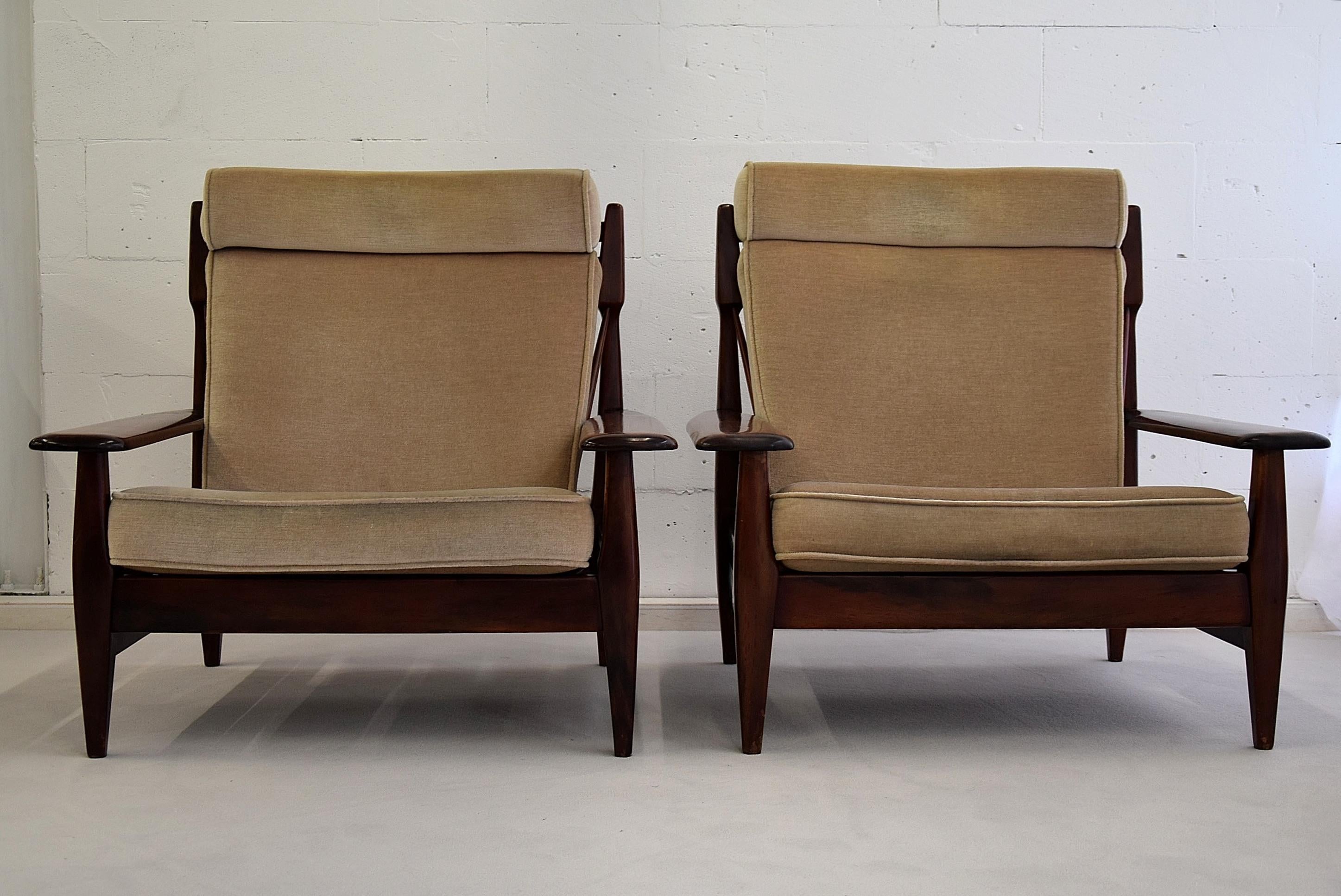 Brazilian Mid-Century Modern Wooden Armchairs in the Style of Jean Gillon 6