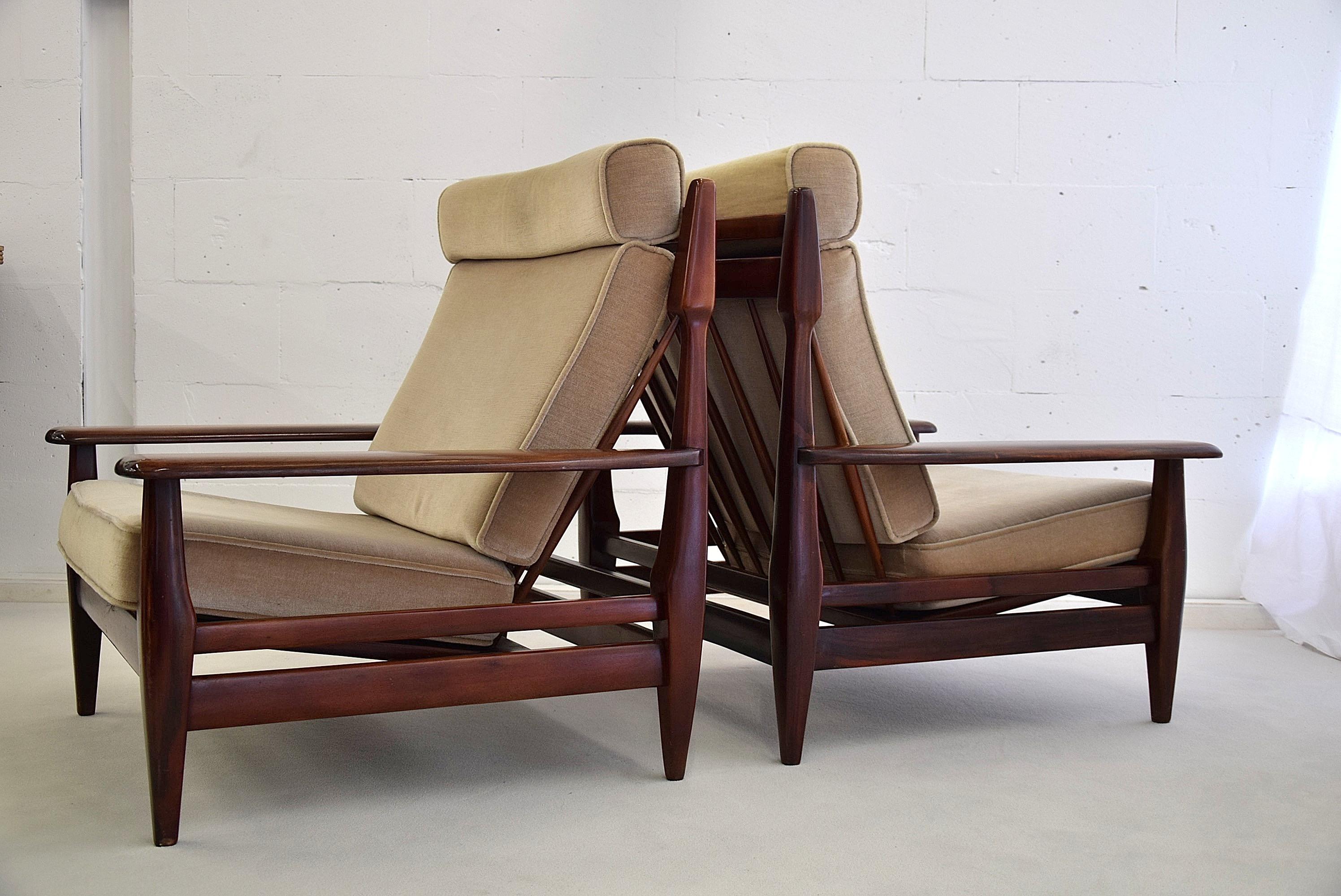 Brazilian Mid-Century Modern Wooden Armchairs in the Style of Jean Gillon 3