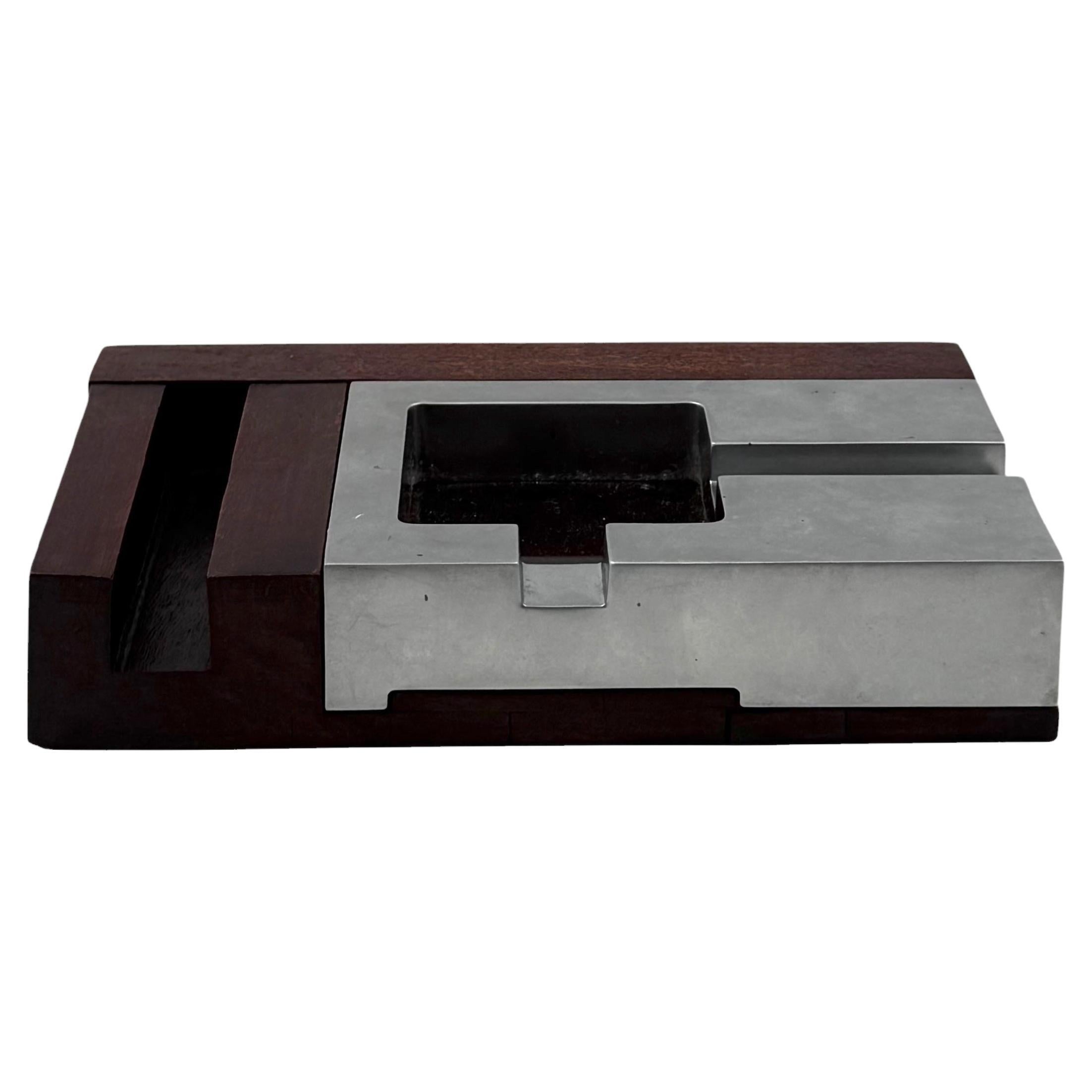 Mid-century modern mahogany ashtray, Alfred Dunhill Italy 1970s