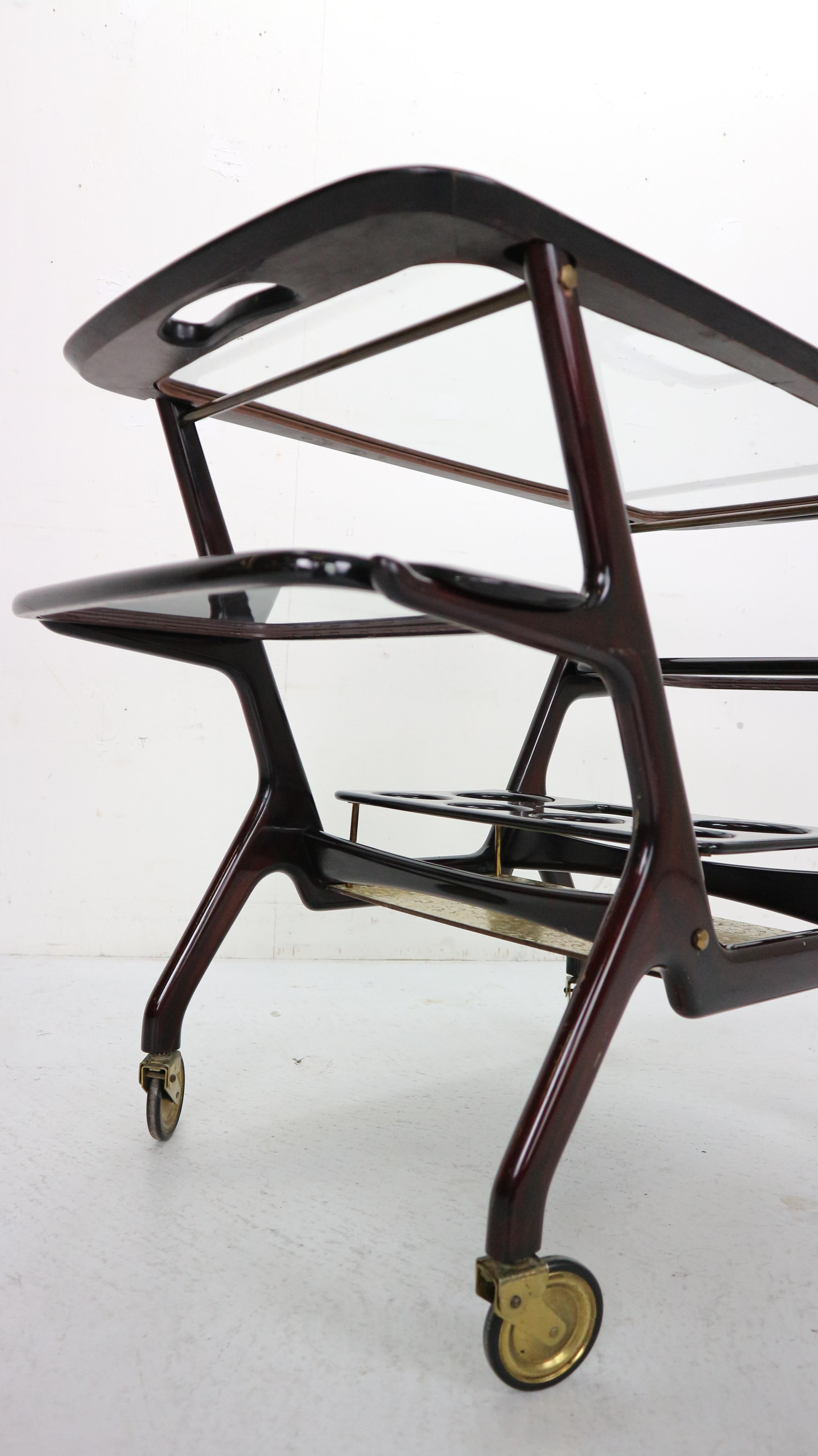 Mid-Century Modern Mahogany Bar Cart/Trolly by Cesare Lacca for Cassina, 1950s 10