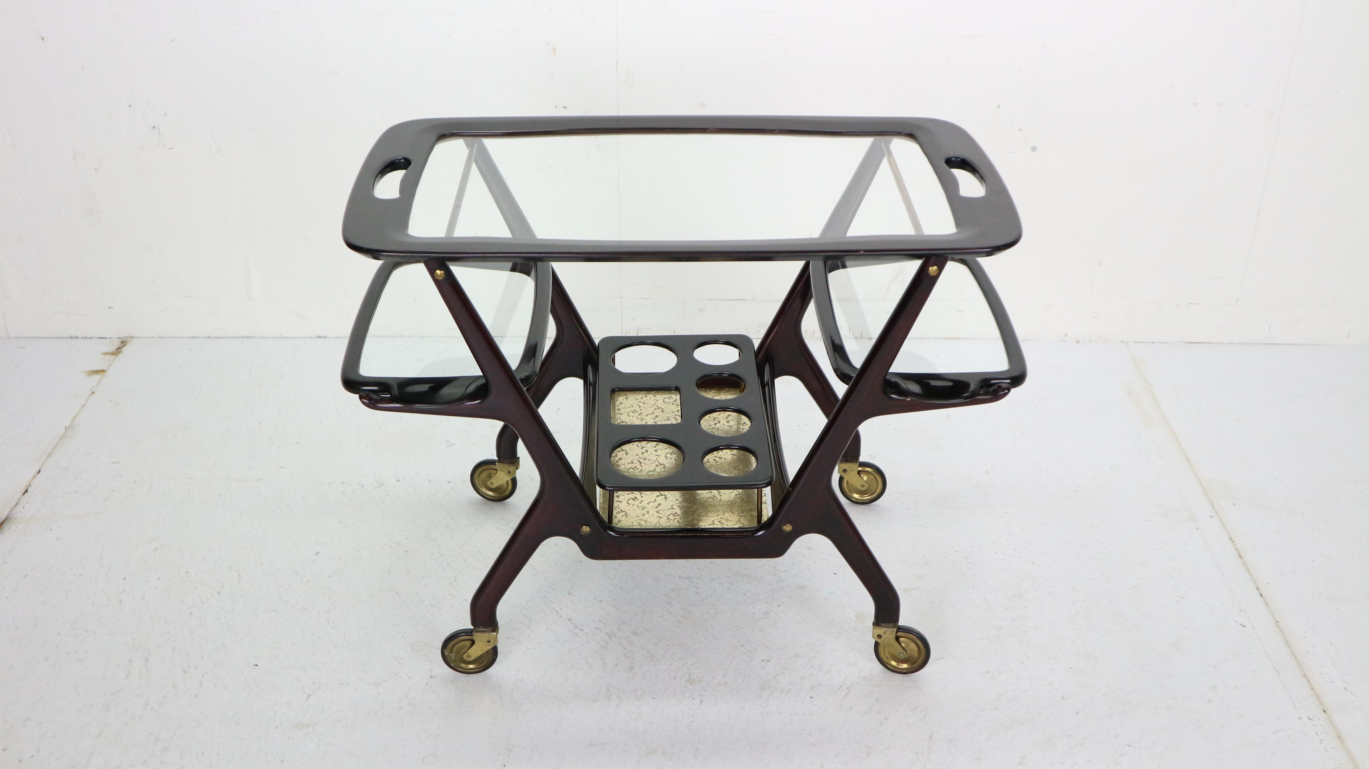Mid-Century Modern Mahogany Bar Cart/Trolly by Cesare Lacca for Cassina, 1950s In Good Condition In The Hague, NL