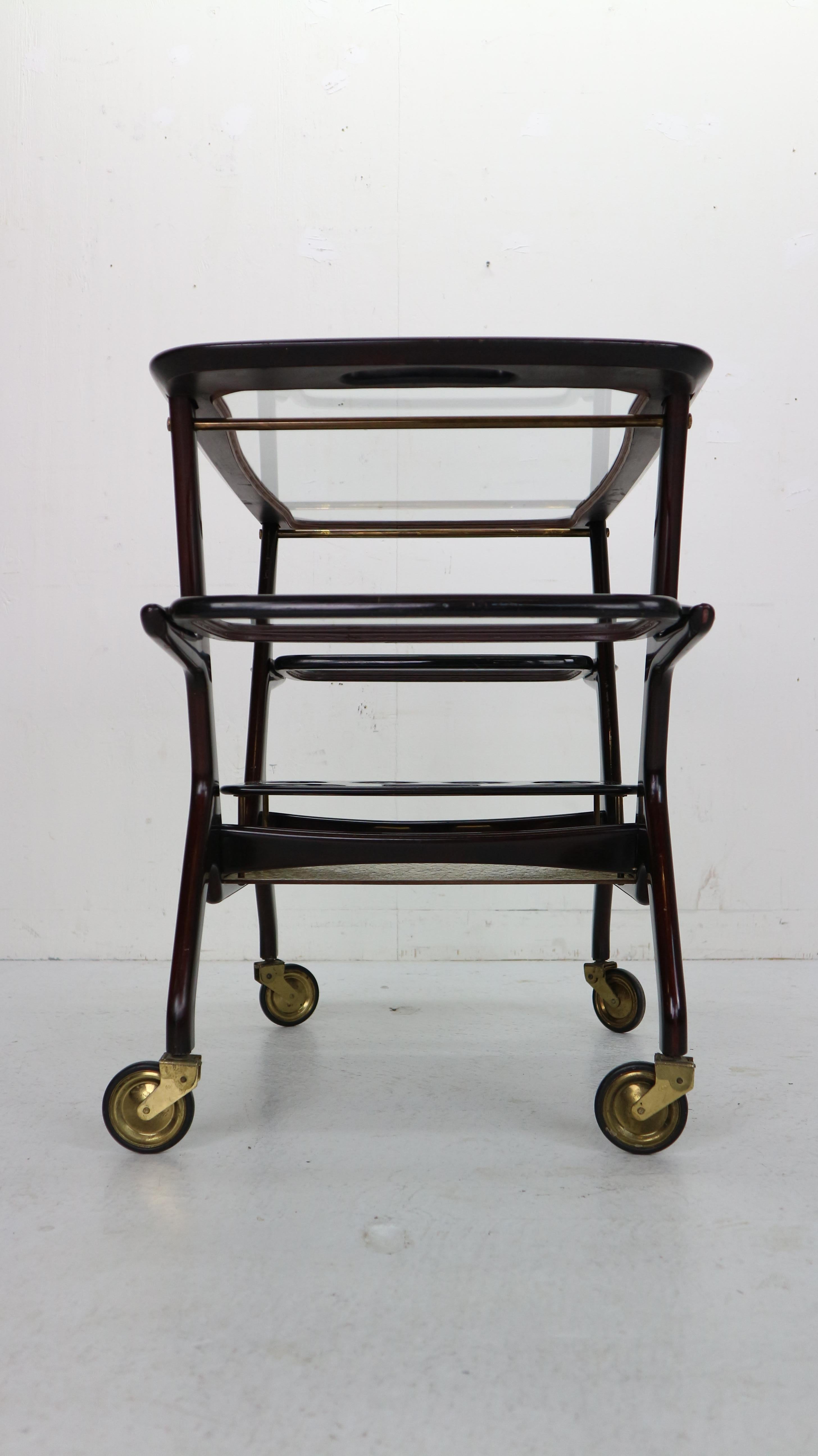 Mid-Century Modern Mahogany Bar Cart/Trolly by Cesare Lacca for Cassina, 1950s 1