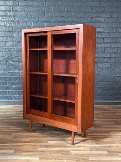 Mid-Century Modern Mahogany Bookcase Cabinet w/ Glass Doors