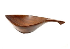 Mid Century Modern Mahogany Bowl With Utensils Attrib. Arthur Umanoff