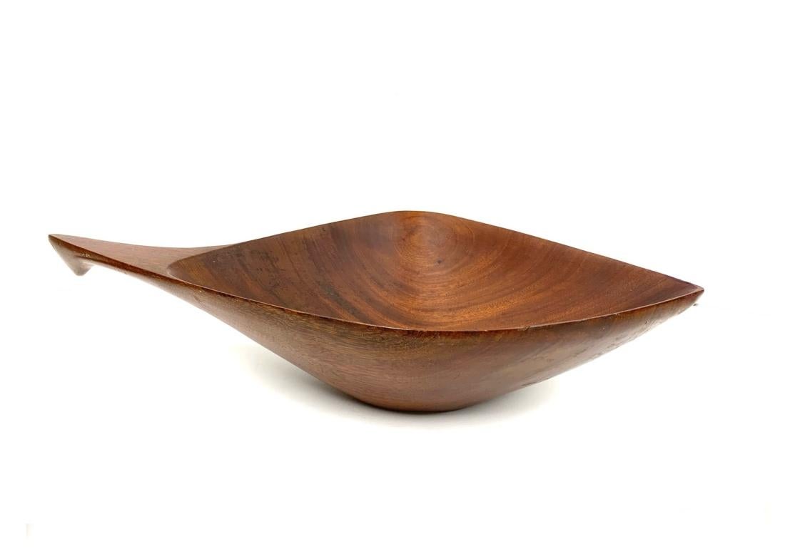 Haitian Mid Century Modern Mahogany Bowl With Utensils Attrib. Arthur Umanoff For Sale