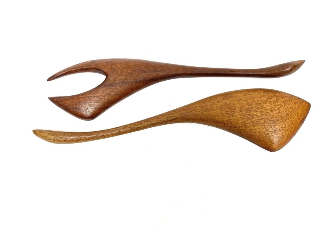 Mid Century Modern Mahogany Bowl With Utensils Attrib. Arthur Umanoff For Sale 1