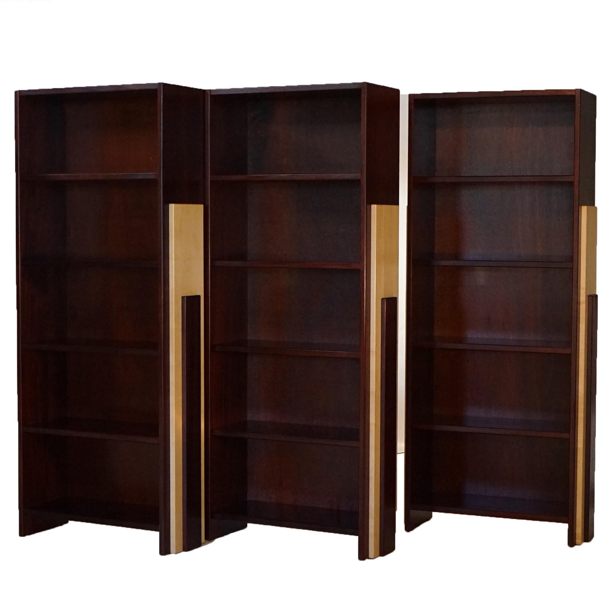 20th Century Mid Century Modern Mahogany & Maple Three-Section Bookcase 20thC For Sale