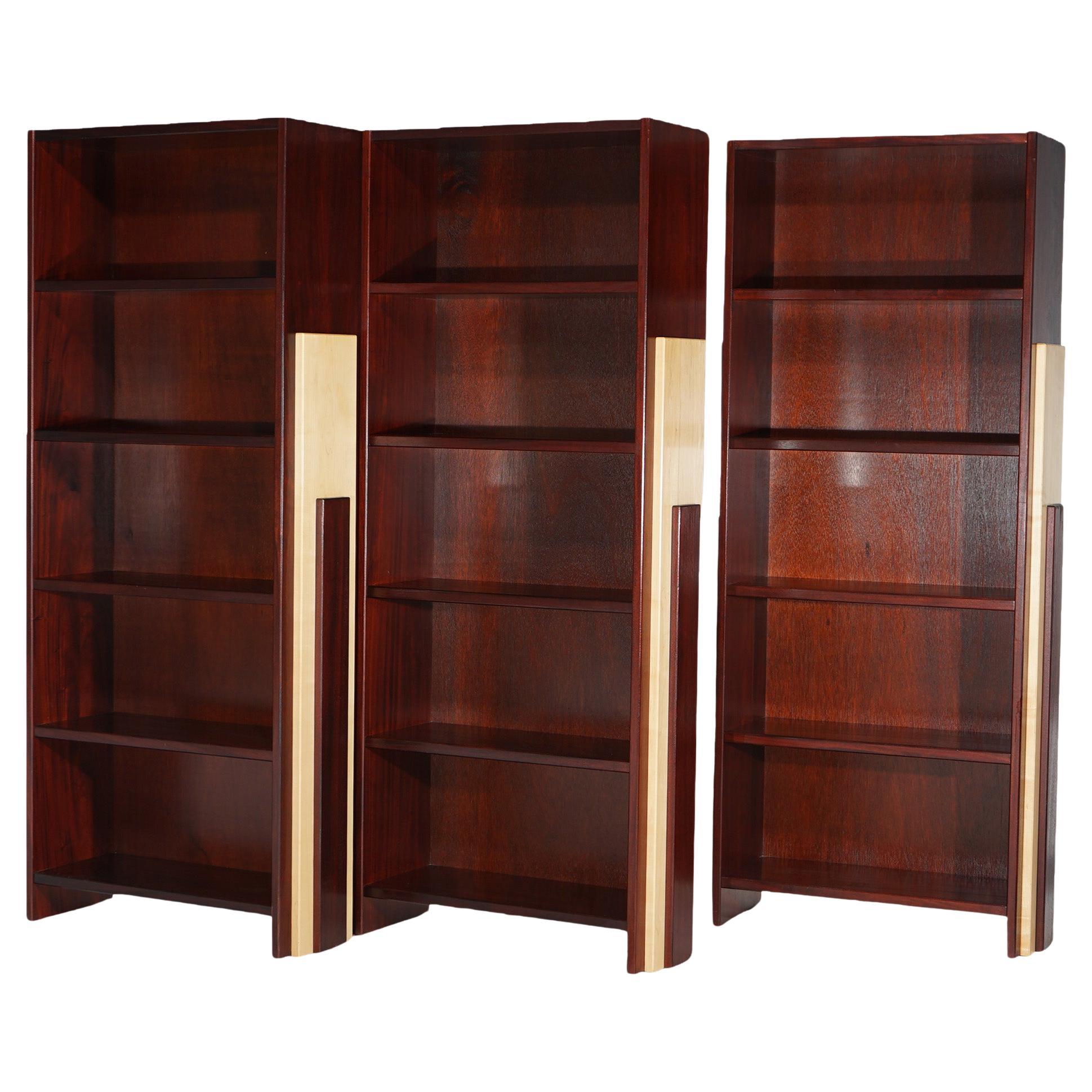 Mid Century Modern Mahogany & Maple Three-Section Bookcase 20thC For Sale