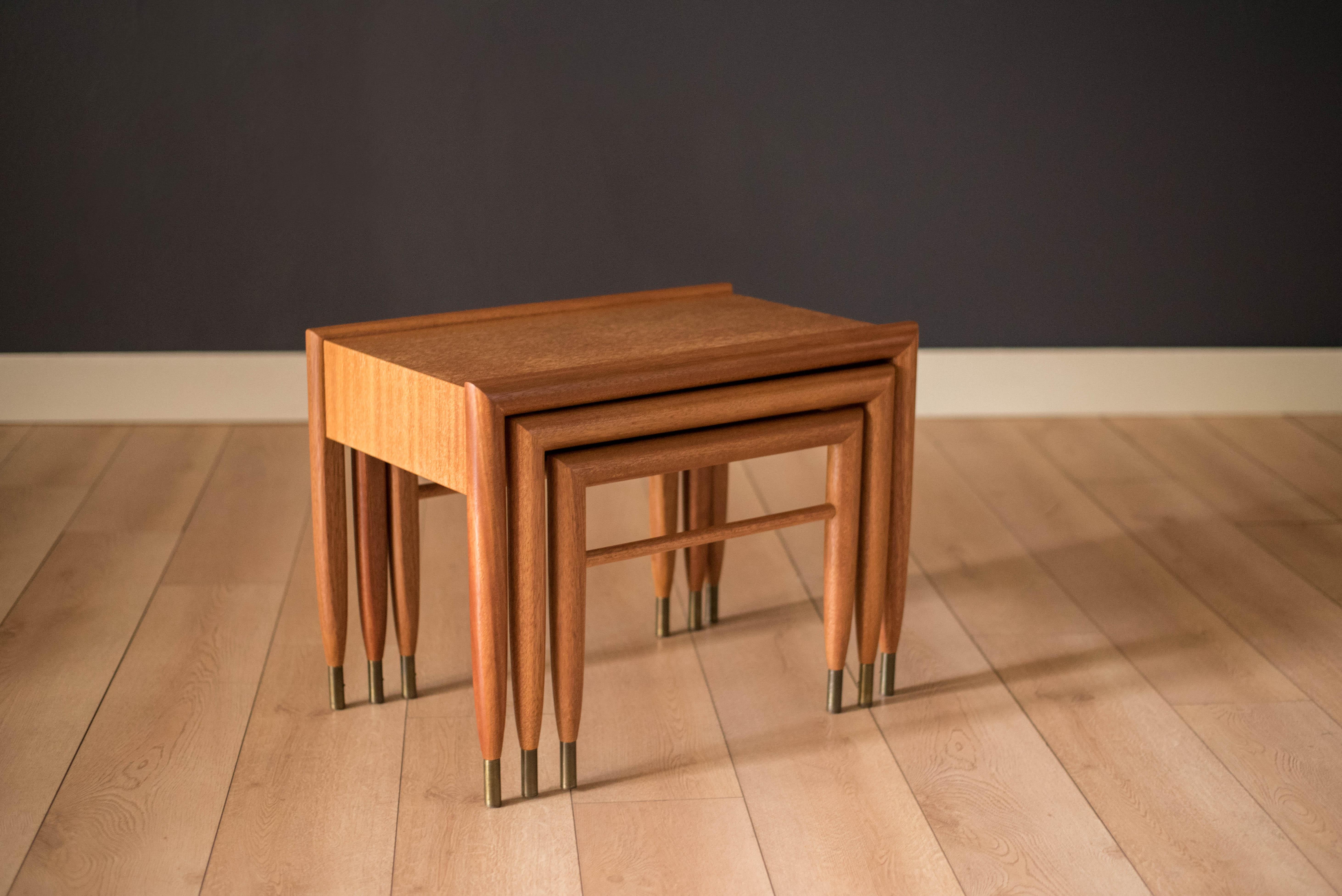 American Mid-Century Modern Mahogany Nesting Tables by John Keal for Brown Saltman For Sale