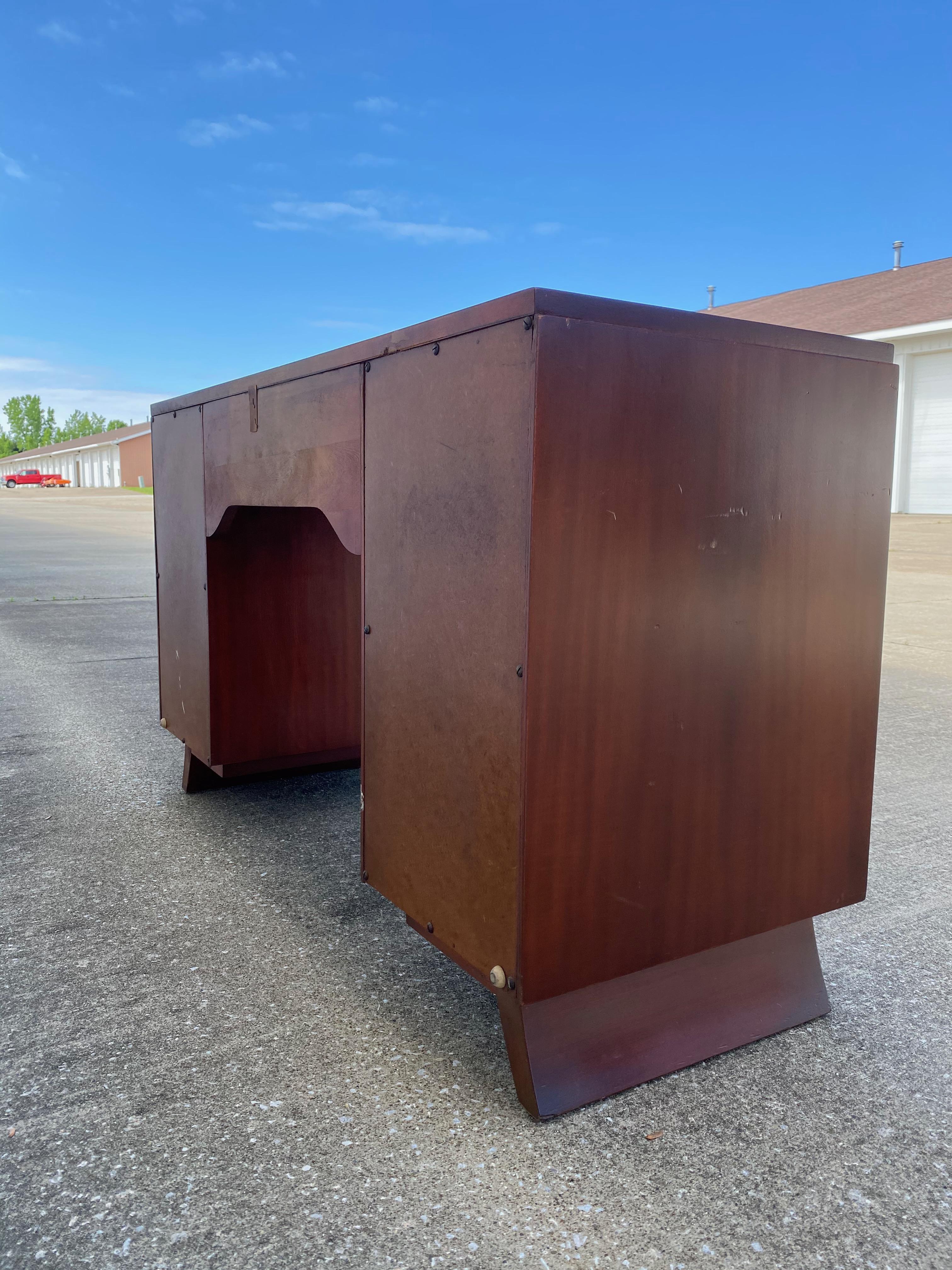 Mid-Century Modern Mahogany Vanity Desk with Stool by RWAY Furniture Co 3