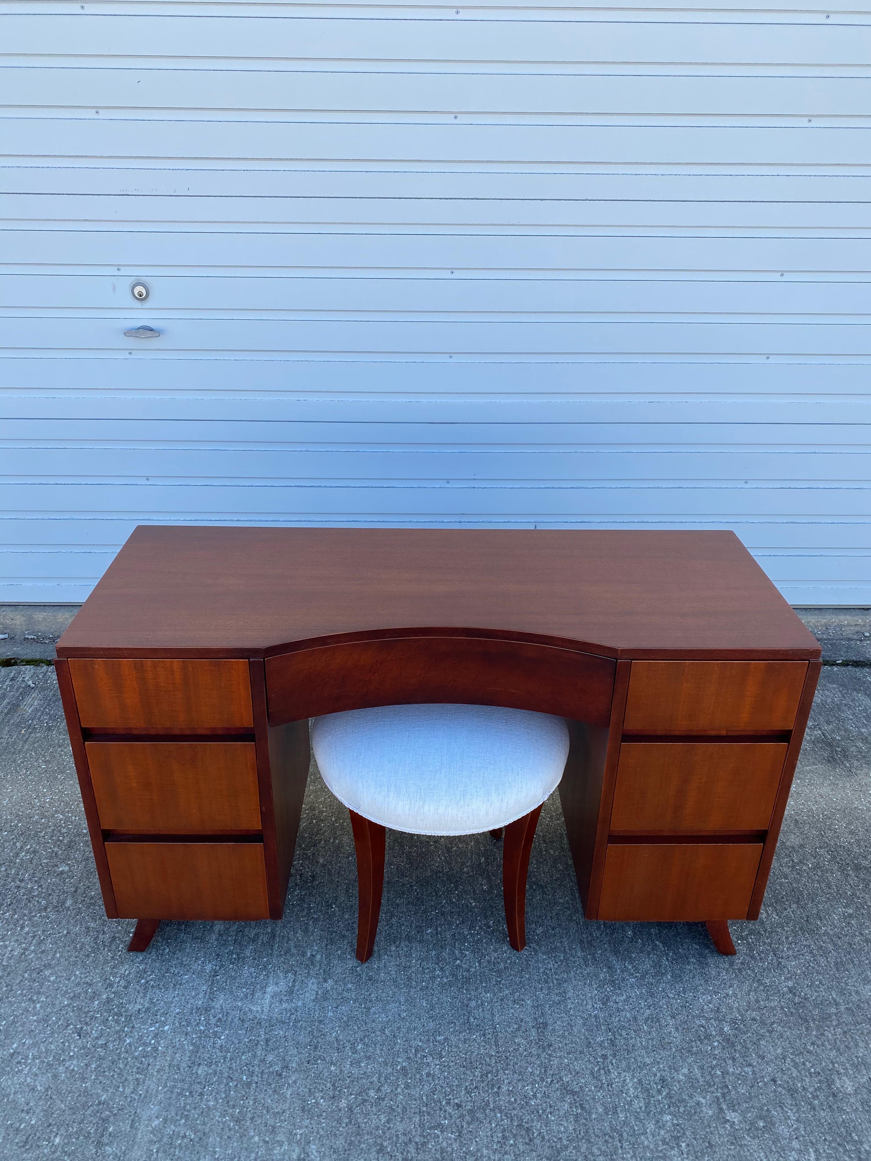 Mid-Century Modern Mahogany Vanity Desk with Stool by RWAY Furniture Co 10