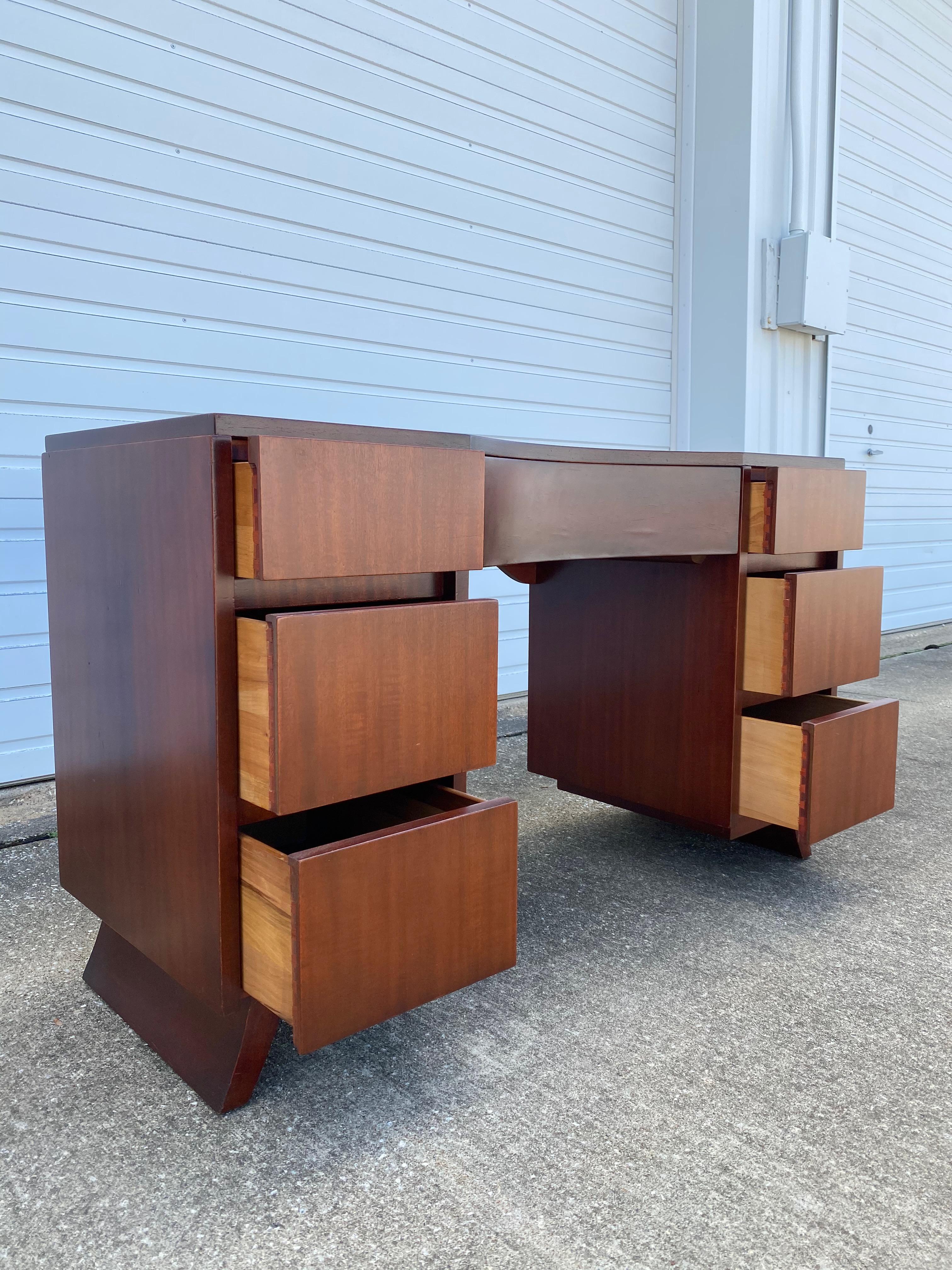 20th Century Mid-Century Modern Mahogany Vanity Desk with Stool by RWAY Furniture Co