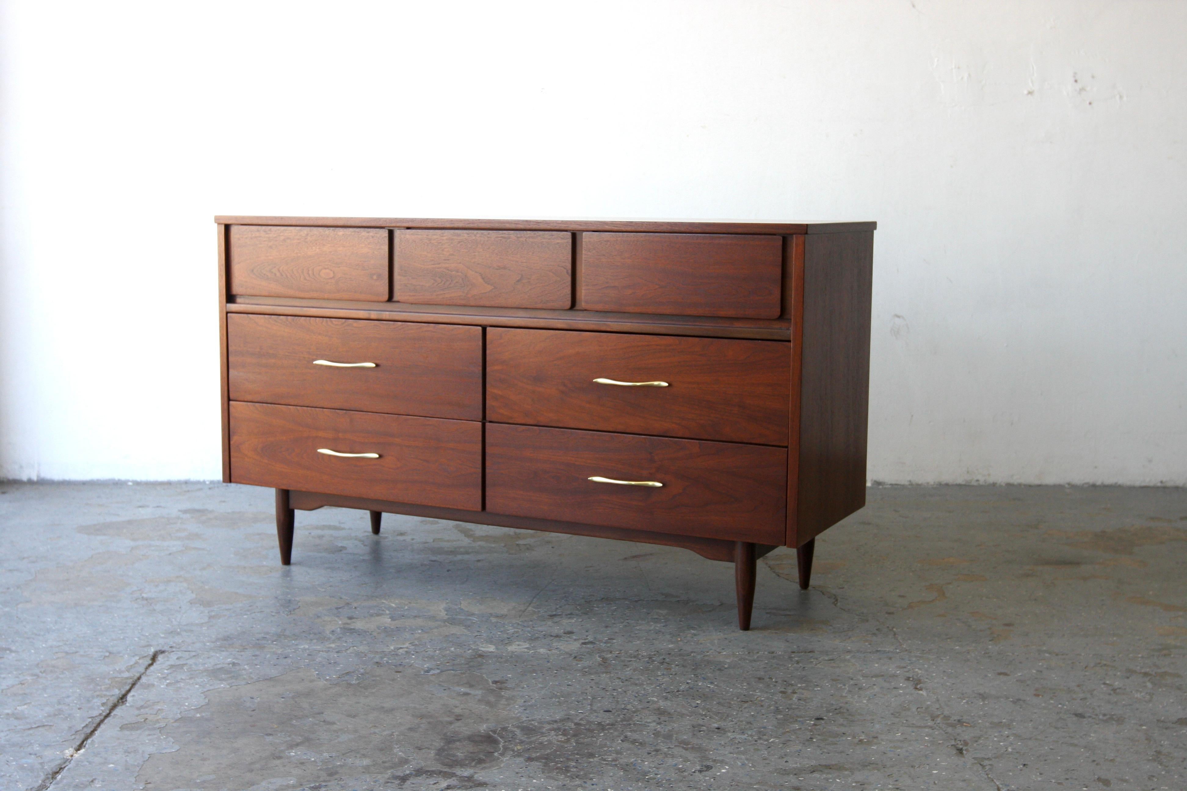 American Mid Century Modern Mainline by Hooker Furniture Walnut Dresser For Sale