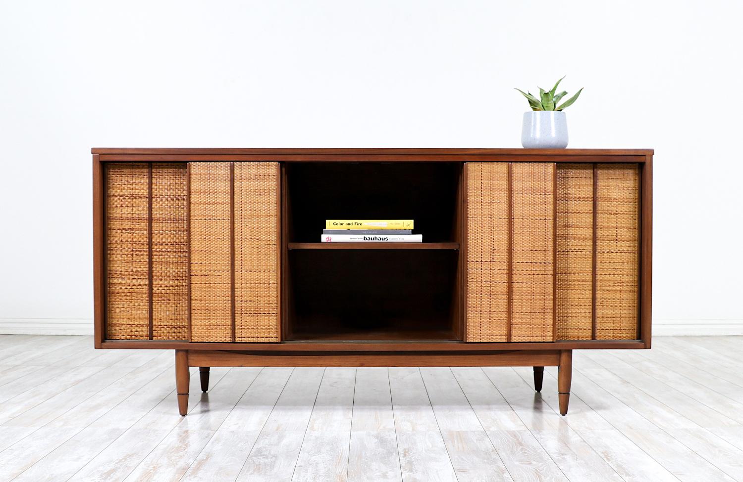 American Mid-Century Modern “Mainline” Credenza with Cane Doors by Hooker