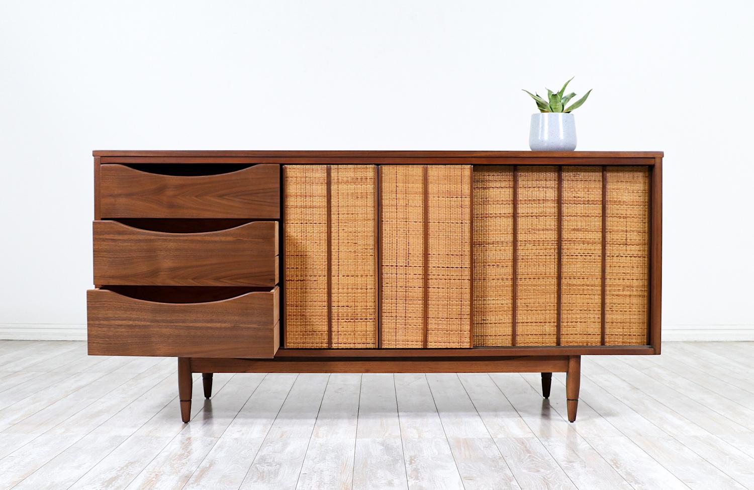Mid-20th Century Mid-Century Modern “Mainline” Credenza with Cane Doors by Hooker