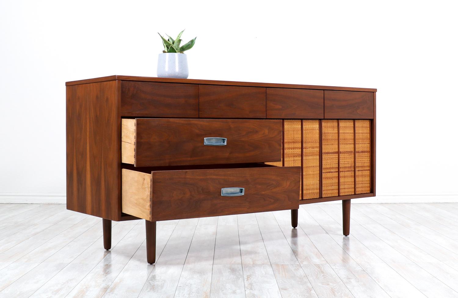 American Mid-Century Modern “Mainline” Dresser with Cane Doors by Hooker