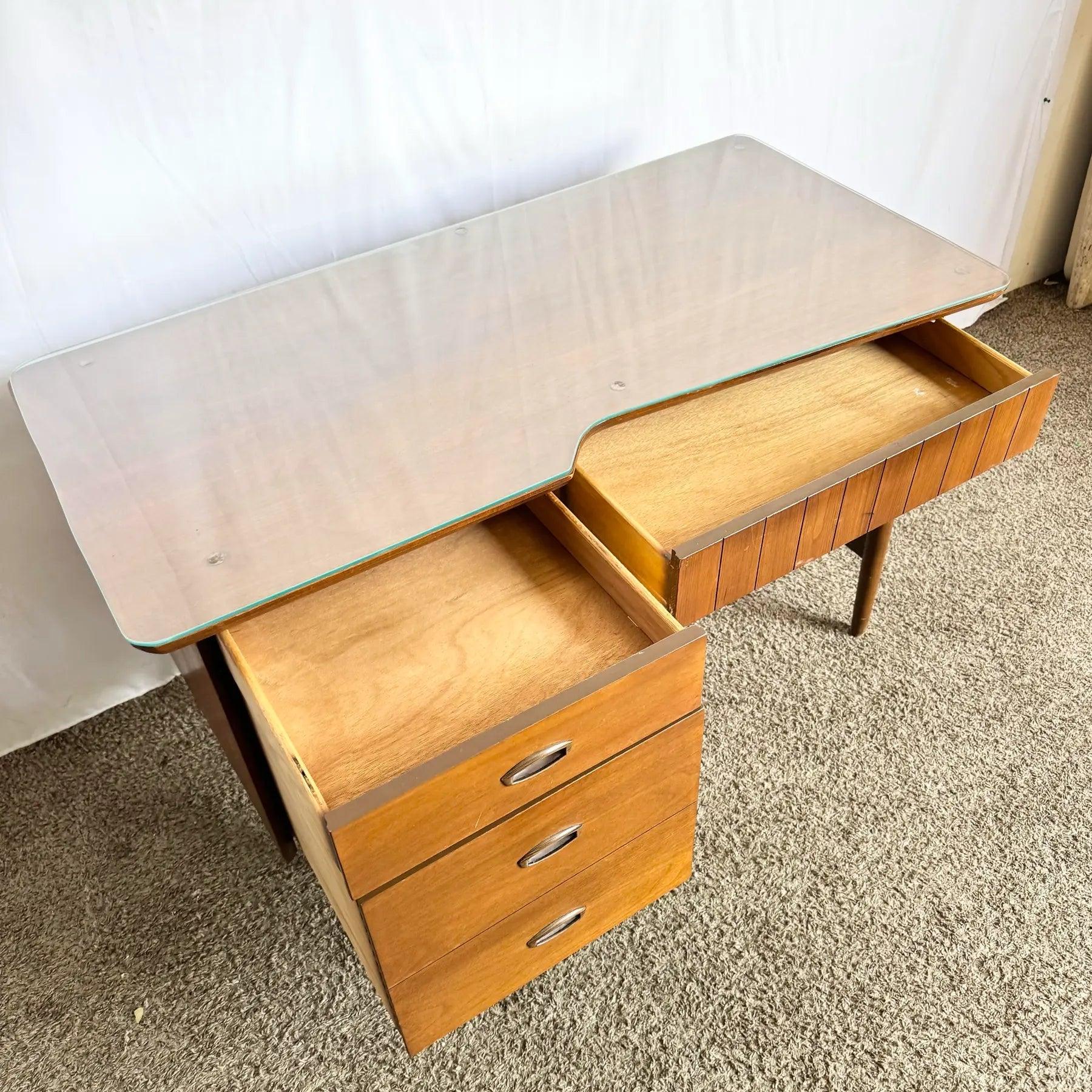 American Mid Century Modern Mainline Hooker Walnut Writing Desk For Sale