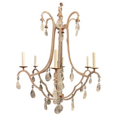 Mid-Century Modern Maison Baguès Gilt Beaded Rock Crystal Large Chandelier