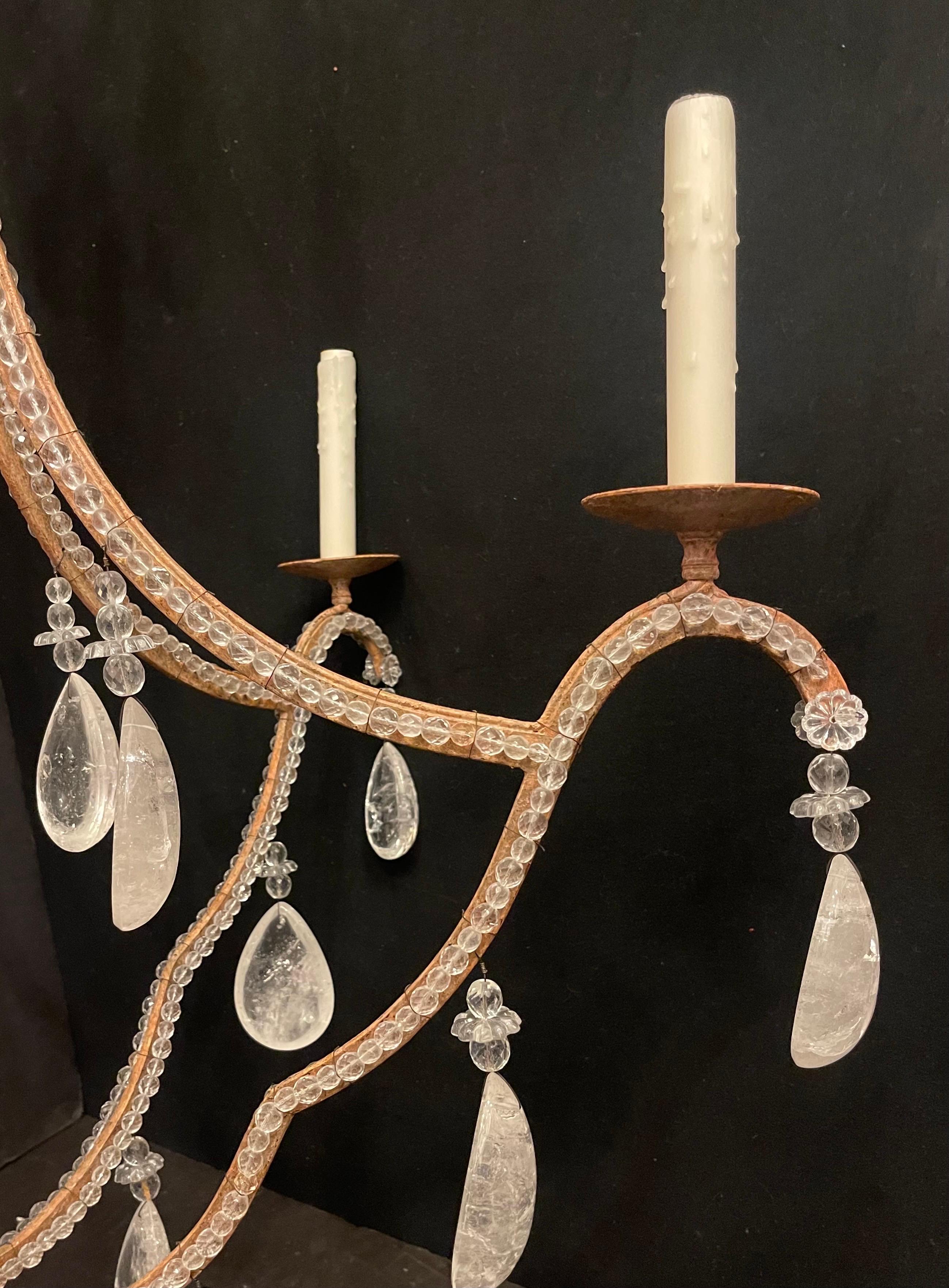 Mid-Century Modern Maison Baguès Gilt Beaded Rock Crystal Large Chandelier For Sale 1