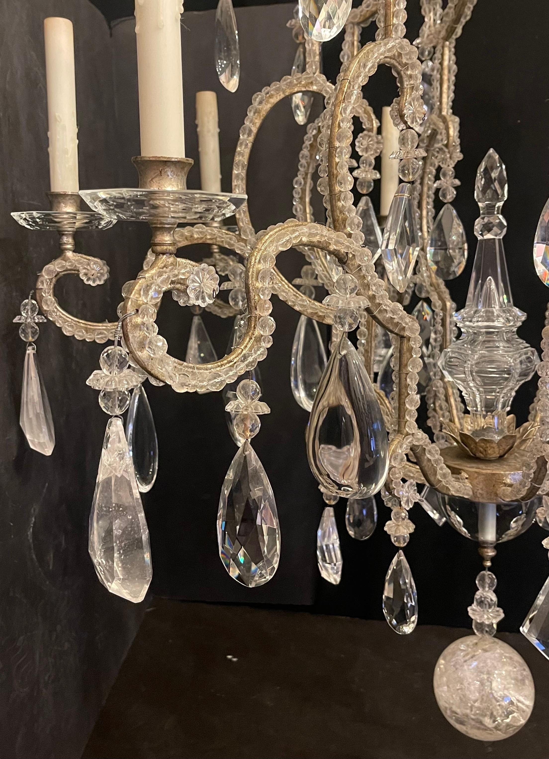 Beads Mid-Century Modern Maison Baguès Gilt Beaded Rock Crystal Large Chandelier For Sale