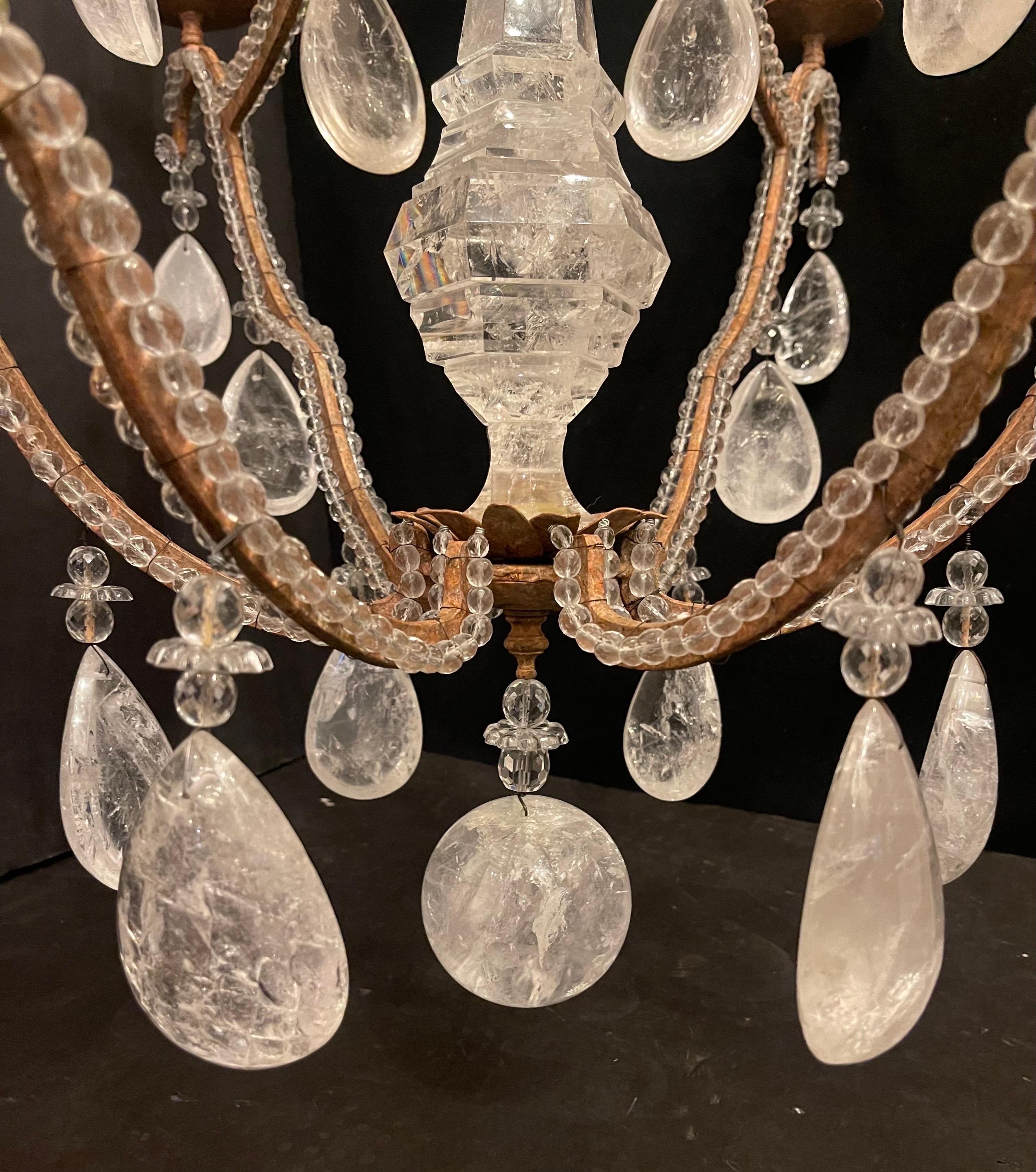 Mid-Century Modern Maison Baguès Gilt Beaded Rock Crystal Large Chandelier For Sale 2