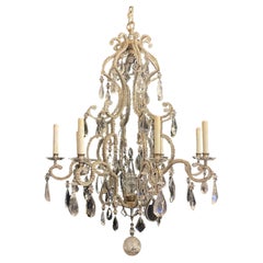 Vintage Mid-Century Modern Maison Baguès Gilt Beaded Rock Crystal Large Chandelier