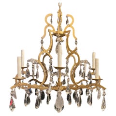 Mid-Century Modern Maison Baguès Gold Gilt Beaded Rock Crystal Large Chandelier