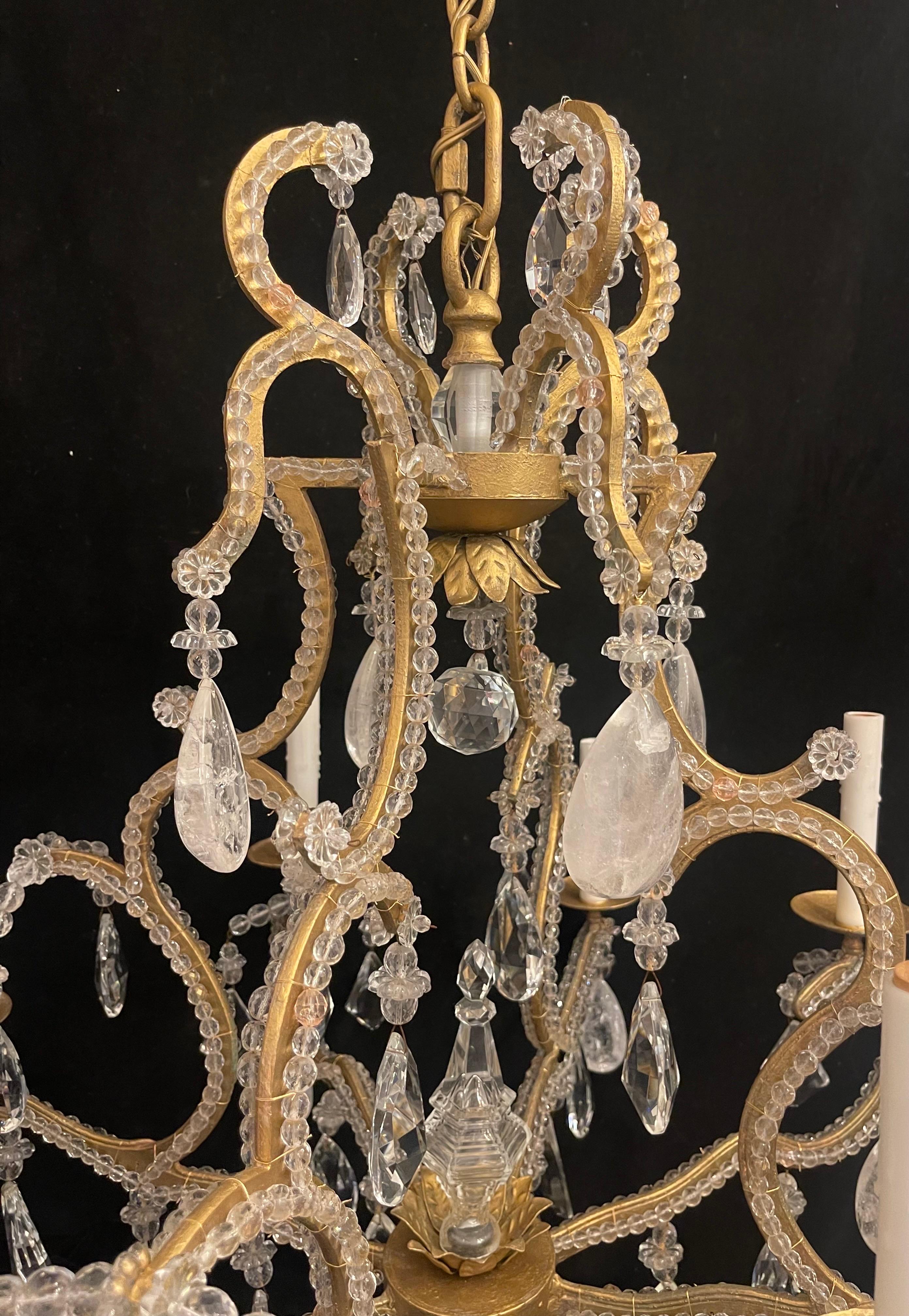 Mid-Century Modern Maison Baguès Gold vergoldet Perlen Bergkristall Großer Kronleuchter (Moderne der Mitte des Jahrhunderts) im Angebot