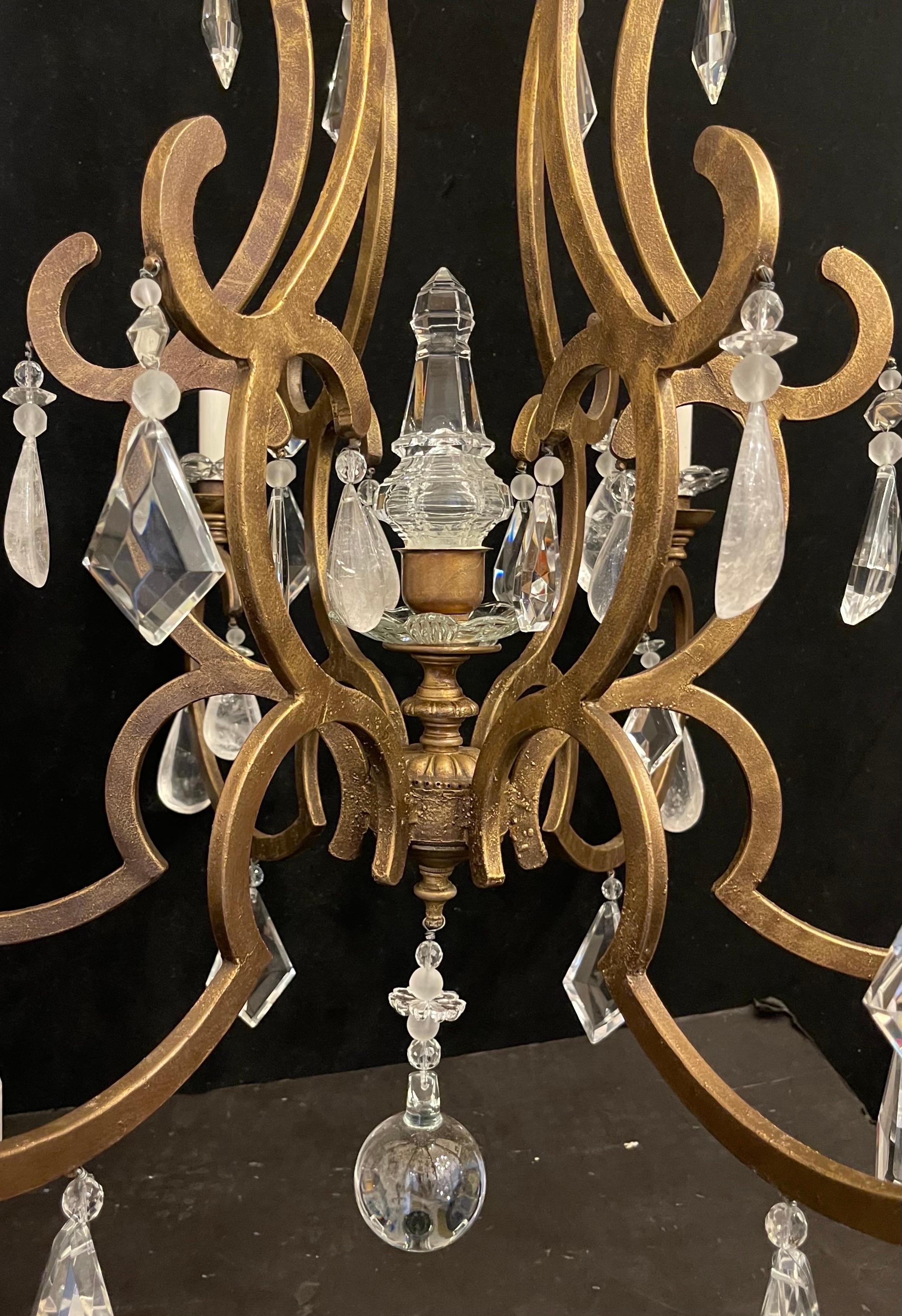 20th Century Mid-Century Modern Maison Baguès Gold Gilt Beaded Rock Crystal Large Chandelier