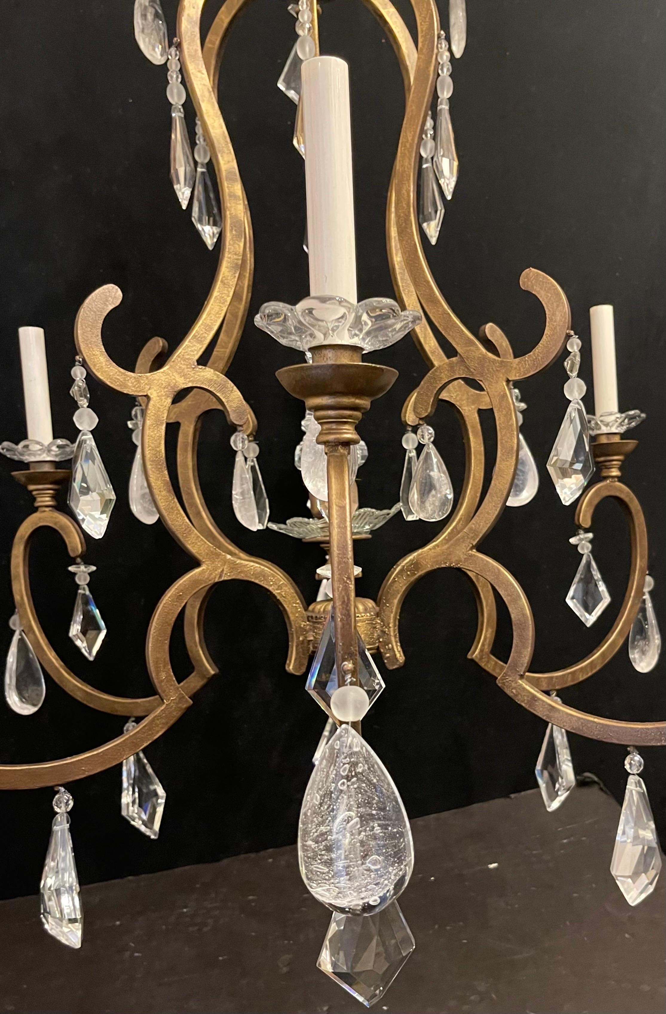 Mid-Century Modern Maison Baguès Gold Gilt Beaded Rock Crystal Large Chandelier 3