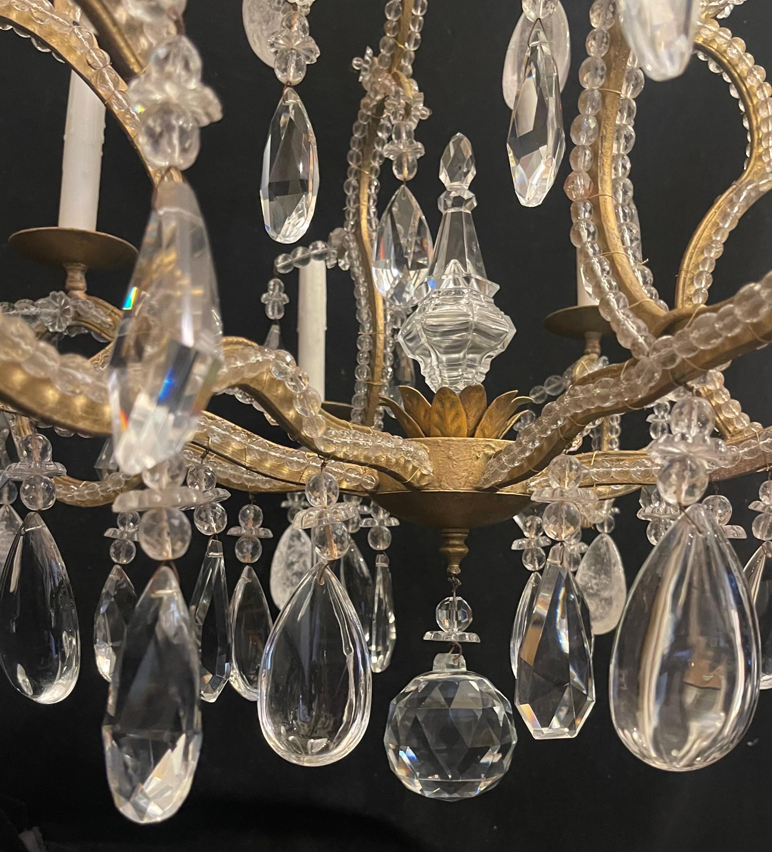 Mid-Century Modern Maison Baguès Gold Gilt Beaded Rock Crystal Large Chandelier For Sale 4