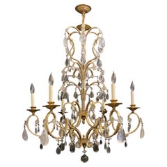 Mid-Century Modern Maison Baguès Gold Gilt Beaded Rock Crystal Large Chandelier