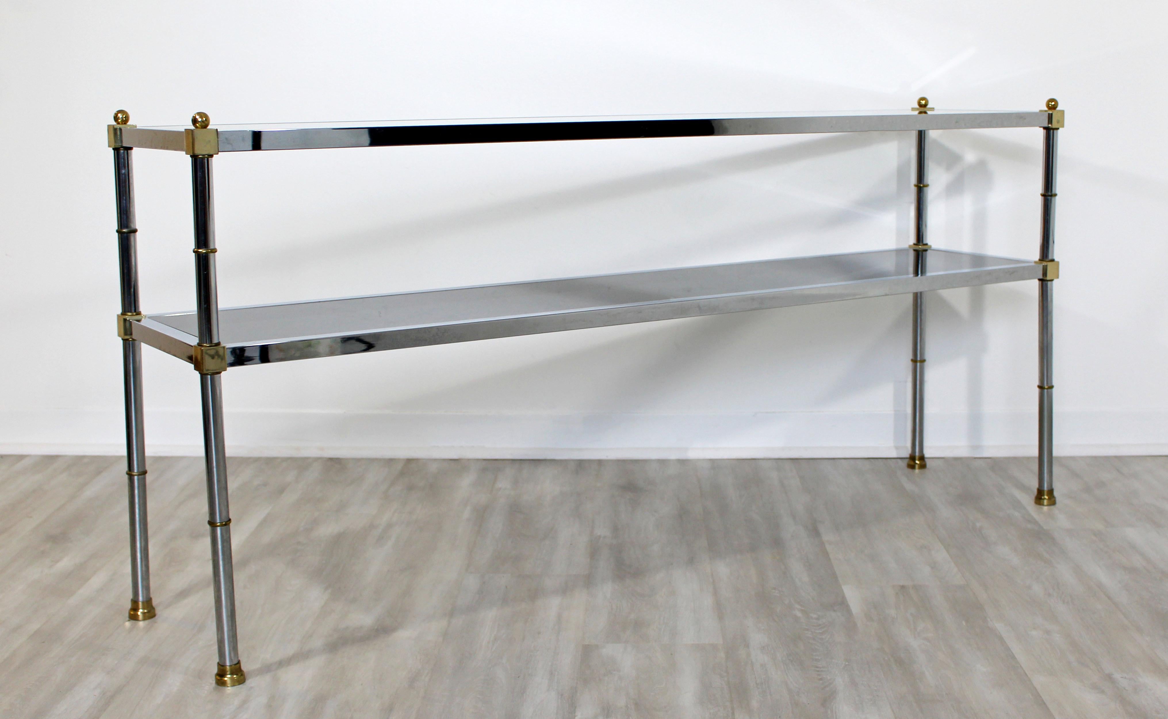 Late 20th Century Mid-Century Modern Maison Jansen 2-Tier Console Sofa Table Chrome Brass Glass