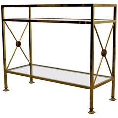 Mid-Century Modern Maison Jansen 3-Tier Console Table Brass and Glass, 1960s