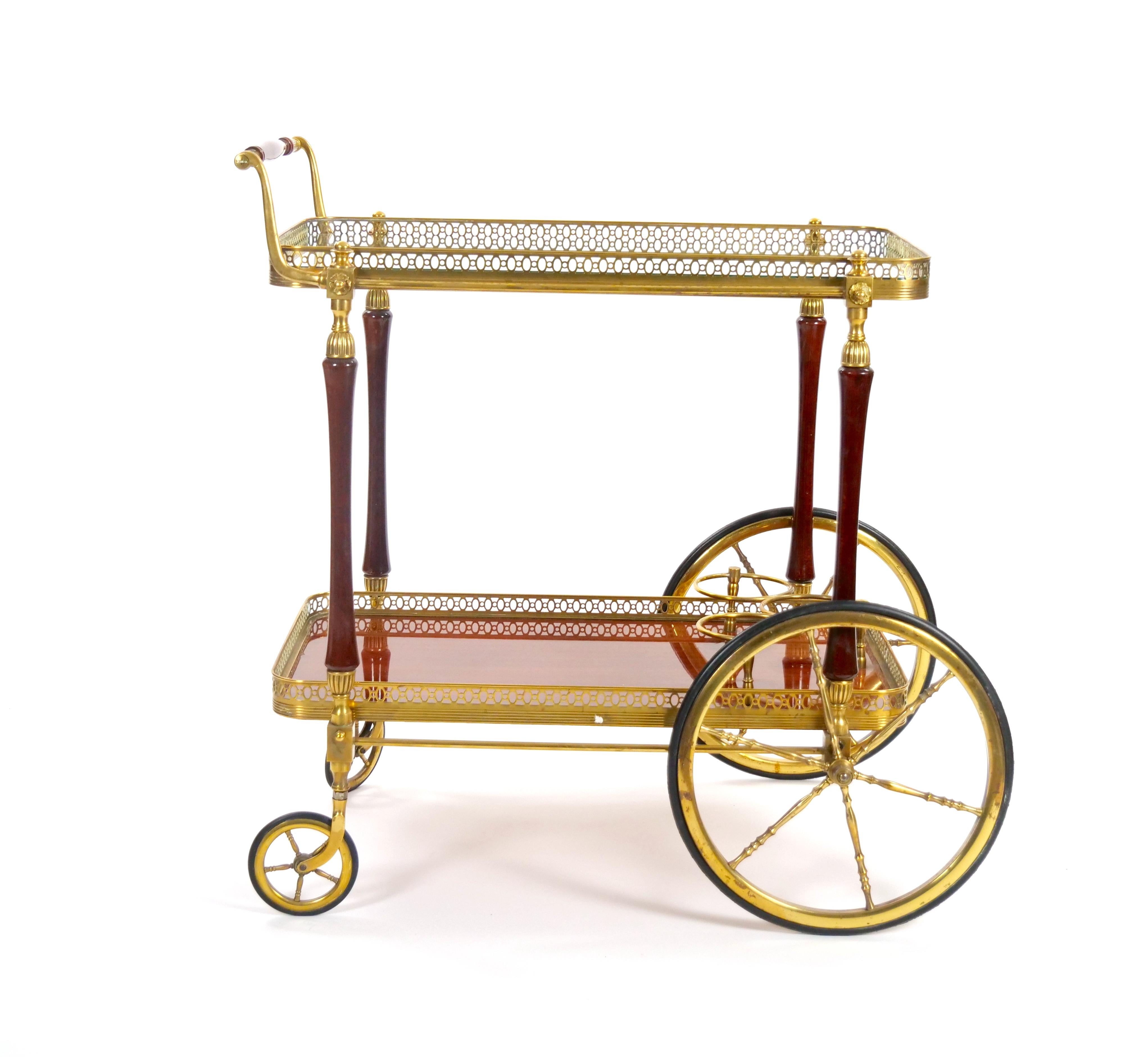 Mid-Century Modern Maison Jansen Brass Bar Cart/Drinks Trolley, France 1950s 5
