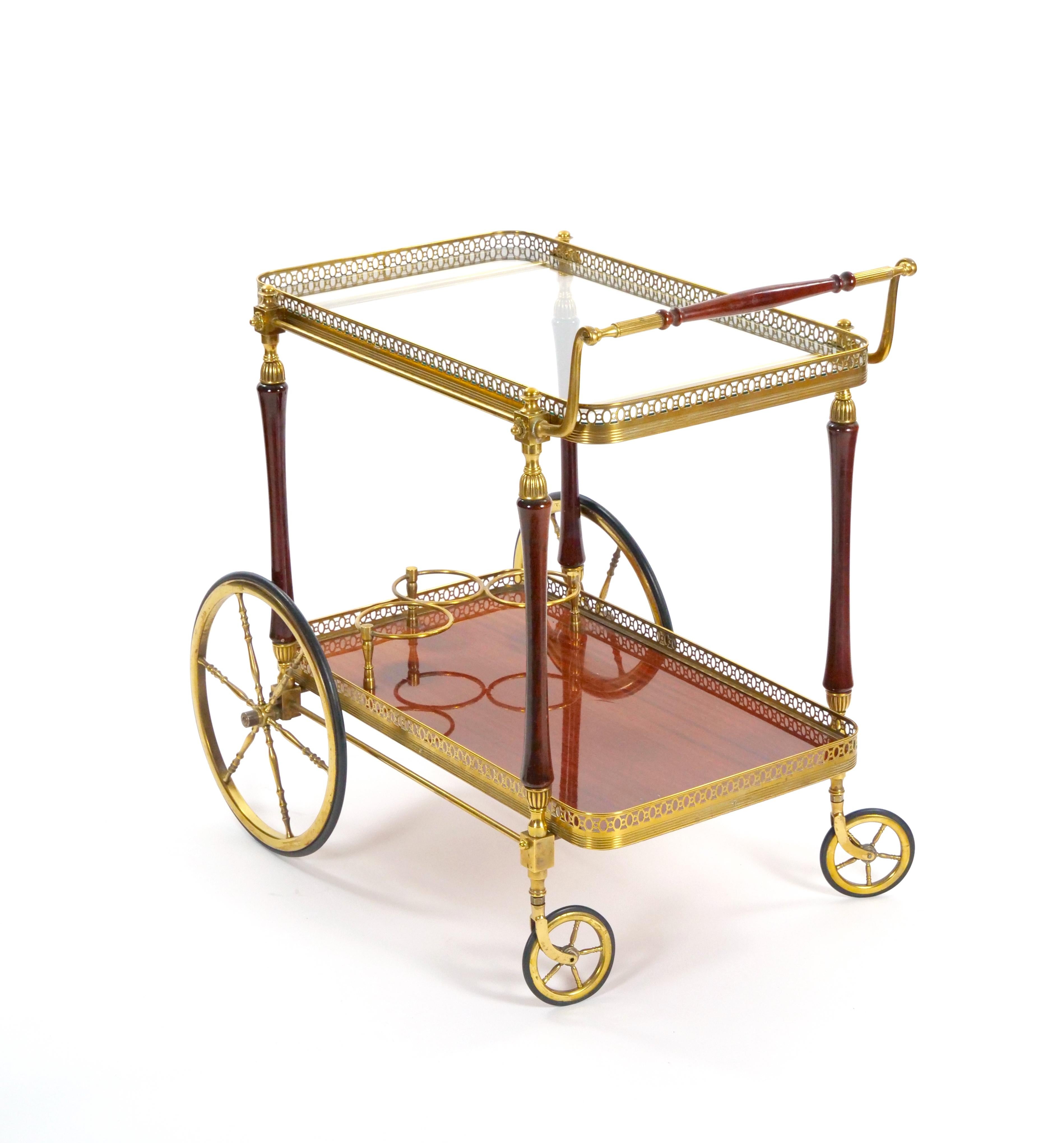 French Mid-Century Modern Maison Jansen Brass Bar Cart/Drinks Trolley, France 1950s