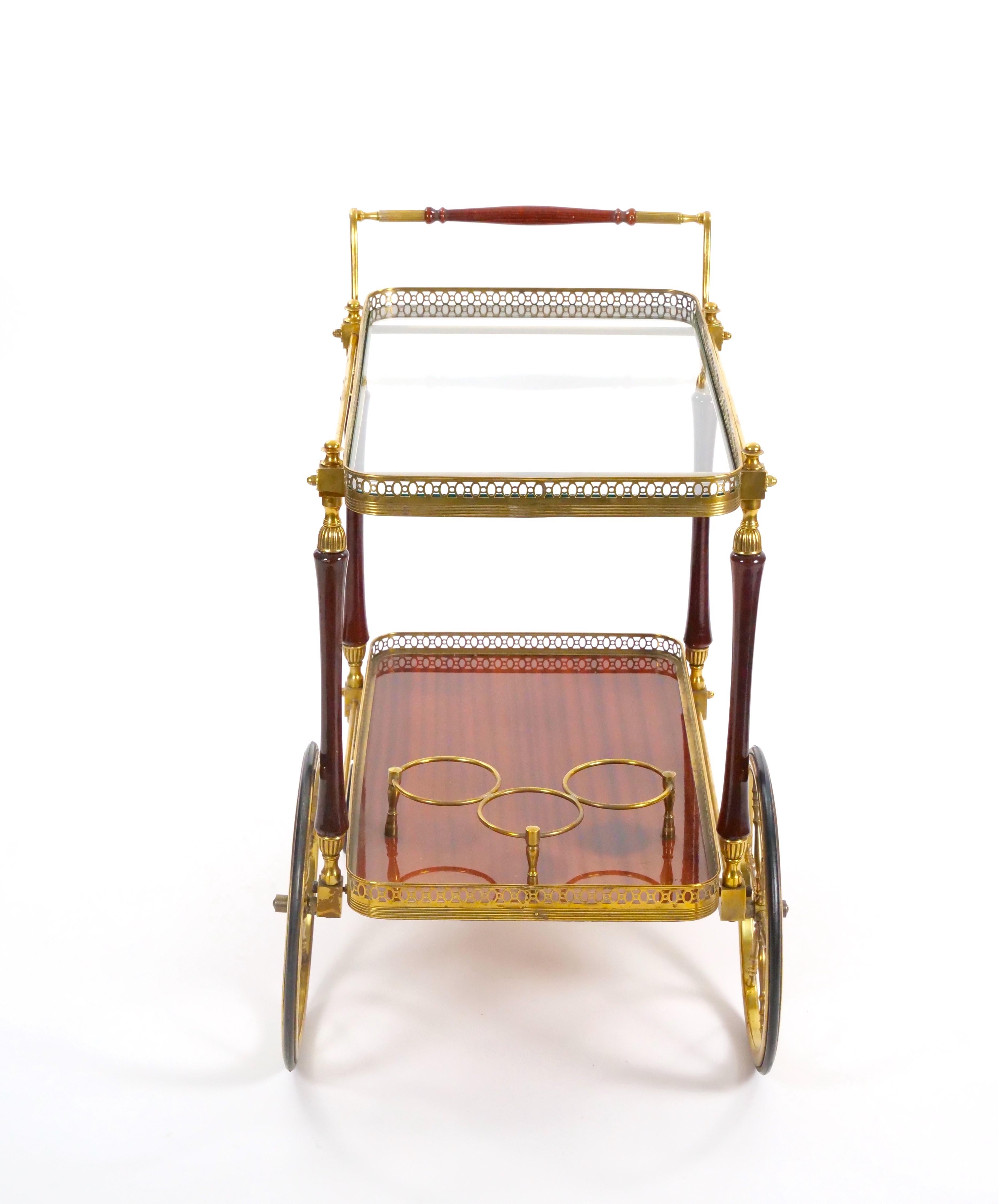 Gilt Mid-Century Modern Maison Jansen Brass Bar Cart/Drinks Trolley, France 1950s