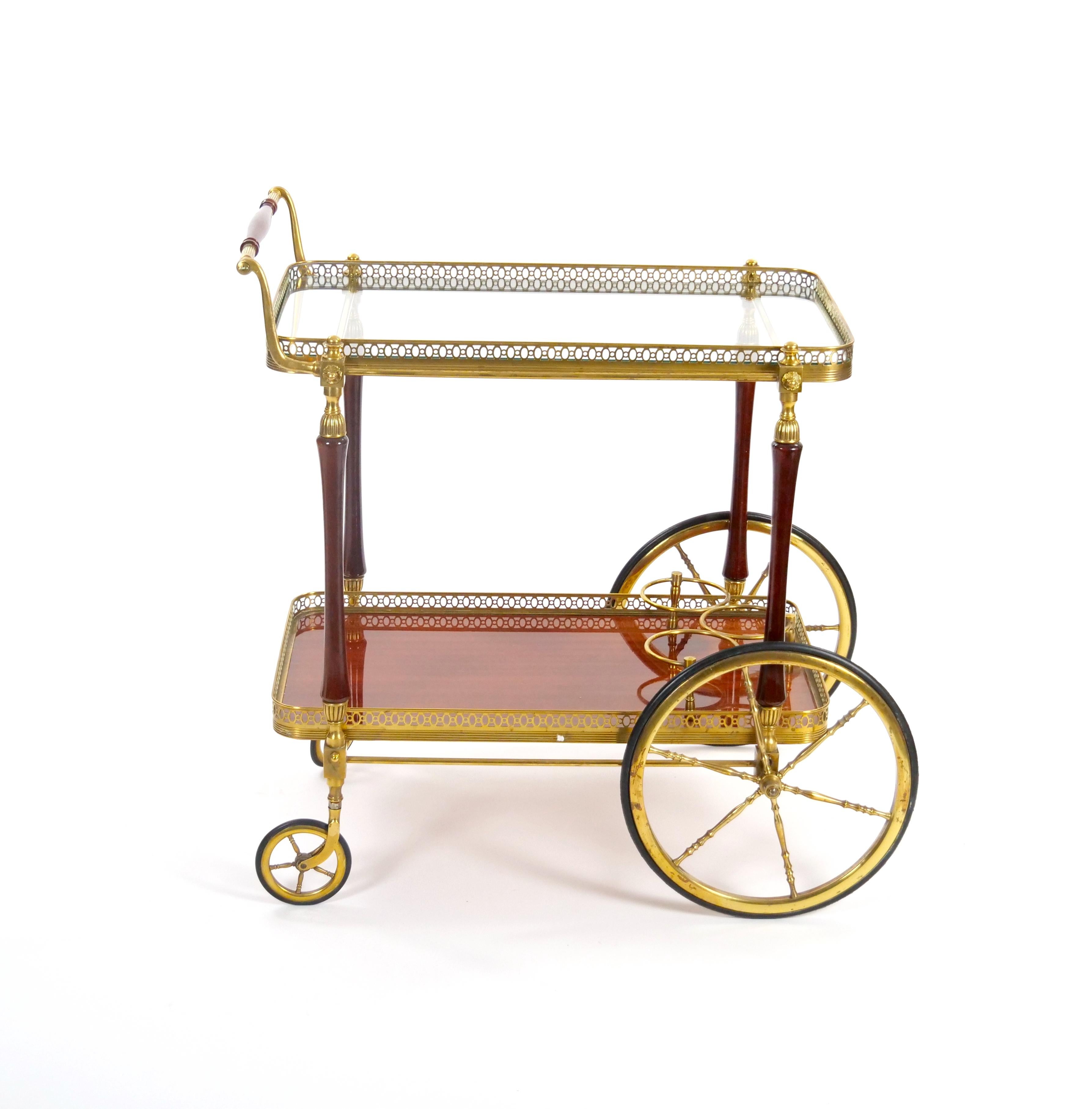 Mid-Century Modern Maison Jansen Brass Bar Cart/Drinks Trolley, France 1950s In Good Condition In Tarry Town, NY