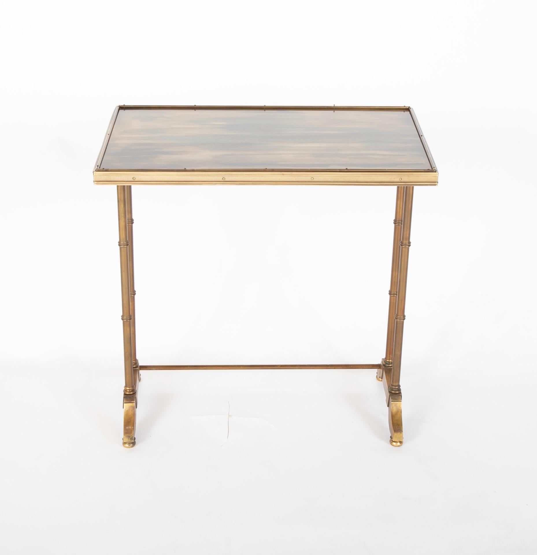 Mid-Century Modern Maison Jansen Brass Nesting Tables, Set of Three 3
