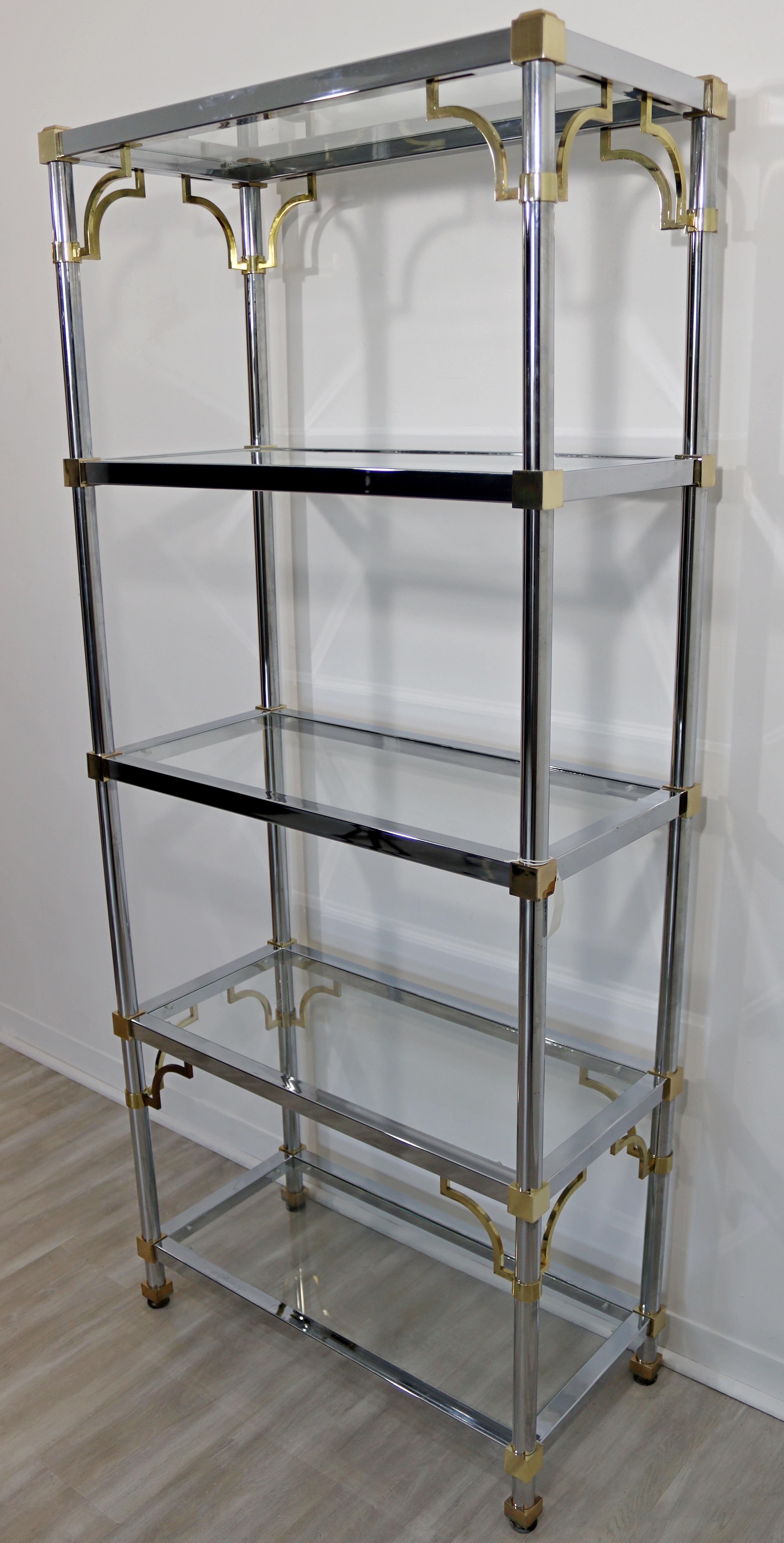 Mid-Century Modern Maison Jansen Chrome Brass Etagere Glass Shelves, 1960s 2