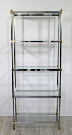 Mid-Century Modern Maison Jansen Chrome Brass Glass Shelving Unit Étagère, 1960s