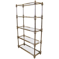 Mid-Century Modern Maison Jansen Chrome Brass and Glass Shelving Unit Étagère