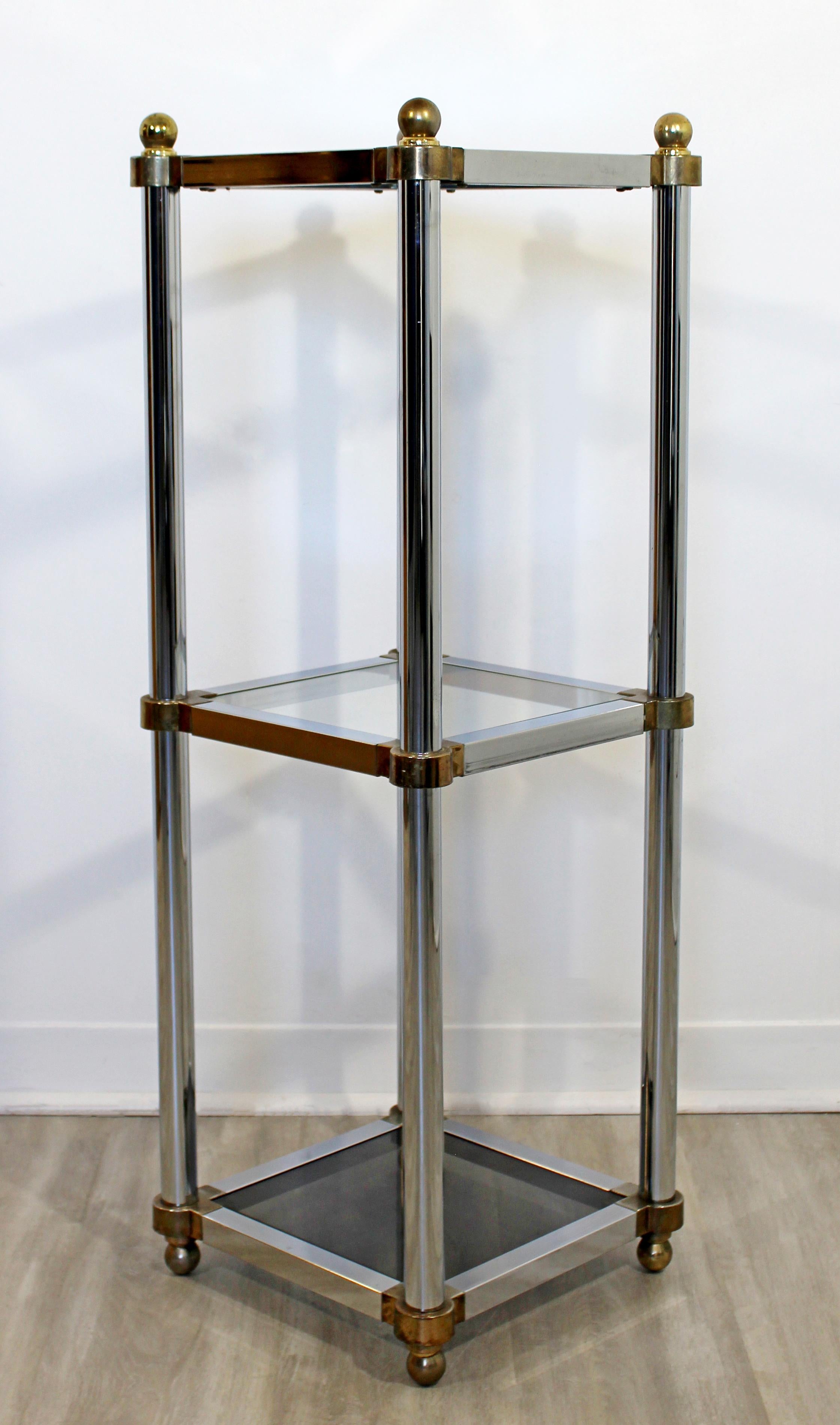 Mid-20th Century Mid-Century Modern Maison Jansen Chrome Glass 3 Shelf Pedestal Display Stand 60s